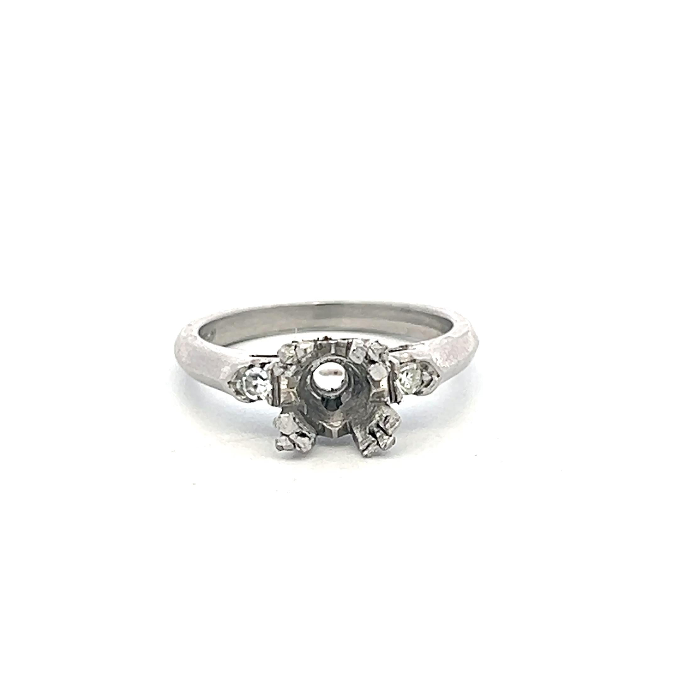 Platinum Semi Mount Ring with 0.05ct Old European Diamonds Fits 6mmt 0.80ct+
