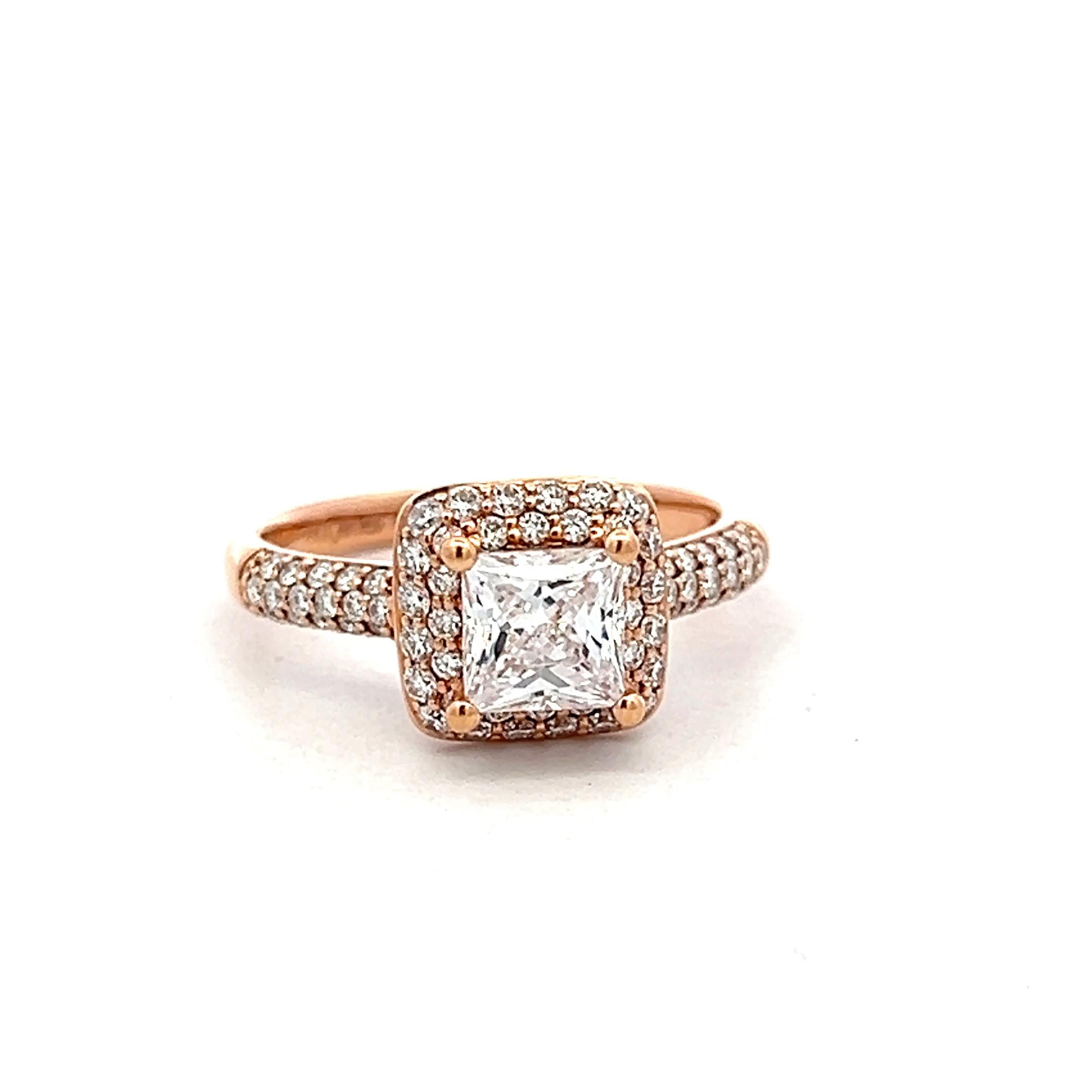 14K Rose Gold Engagement Ring with 0.88ct Lab-Grown & 0.5ct Natural Diamonds