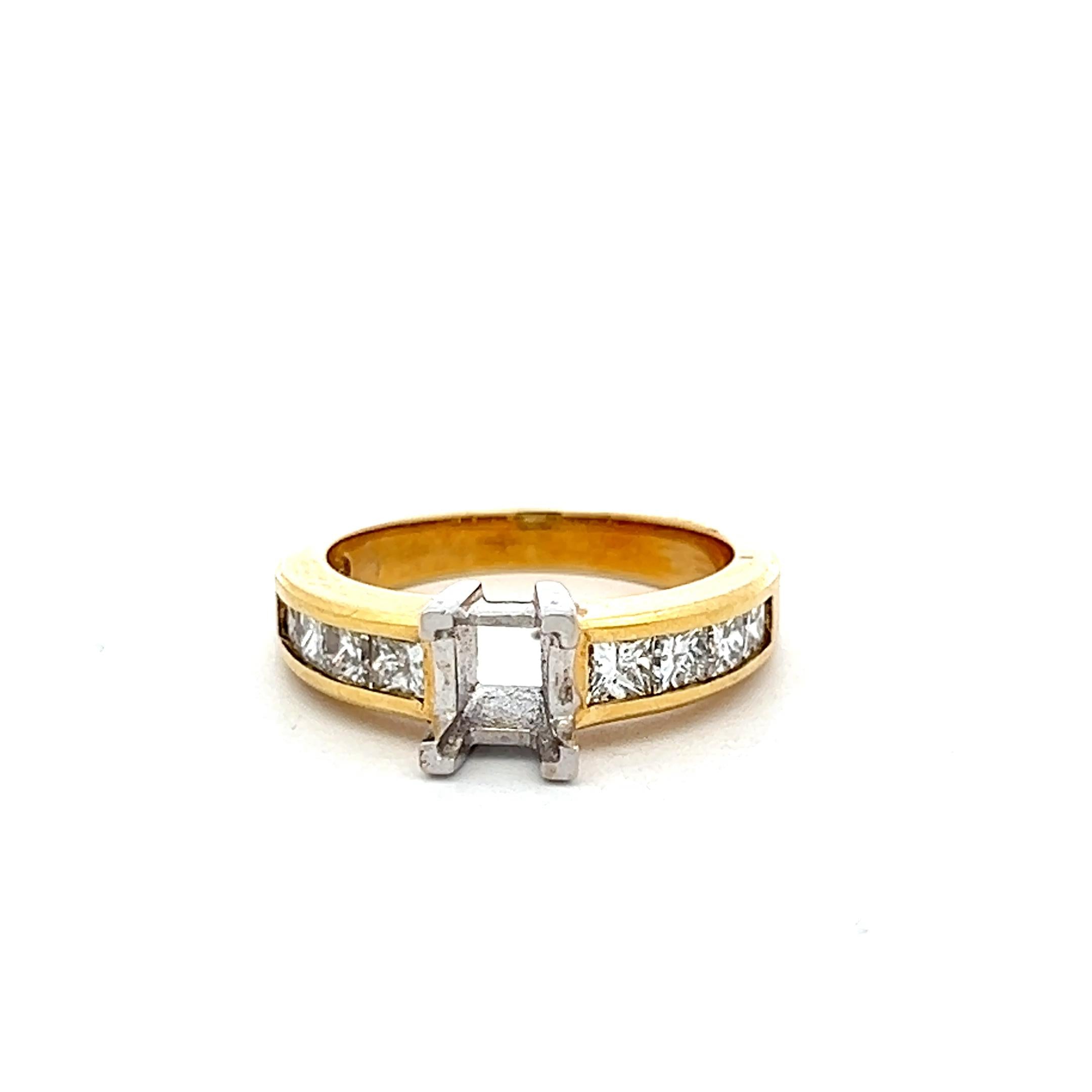 18K Two Tone Gold Semi Mount Ring with 0.98ct Princes Diamonds Fits 4.8x4.5 mm