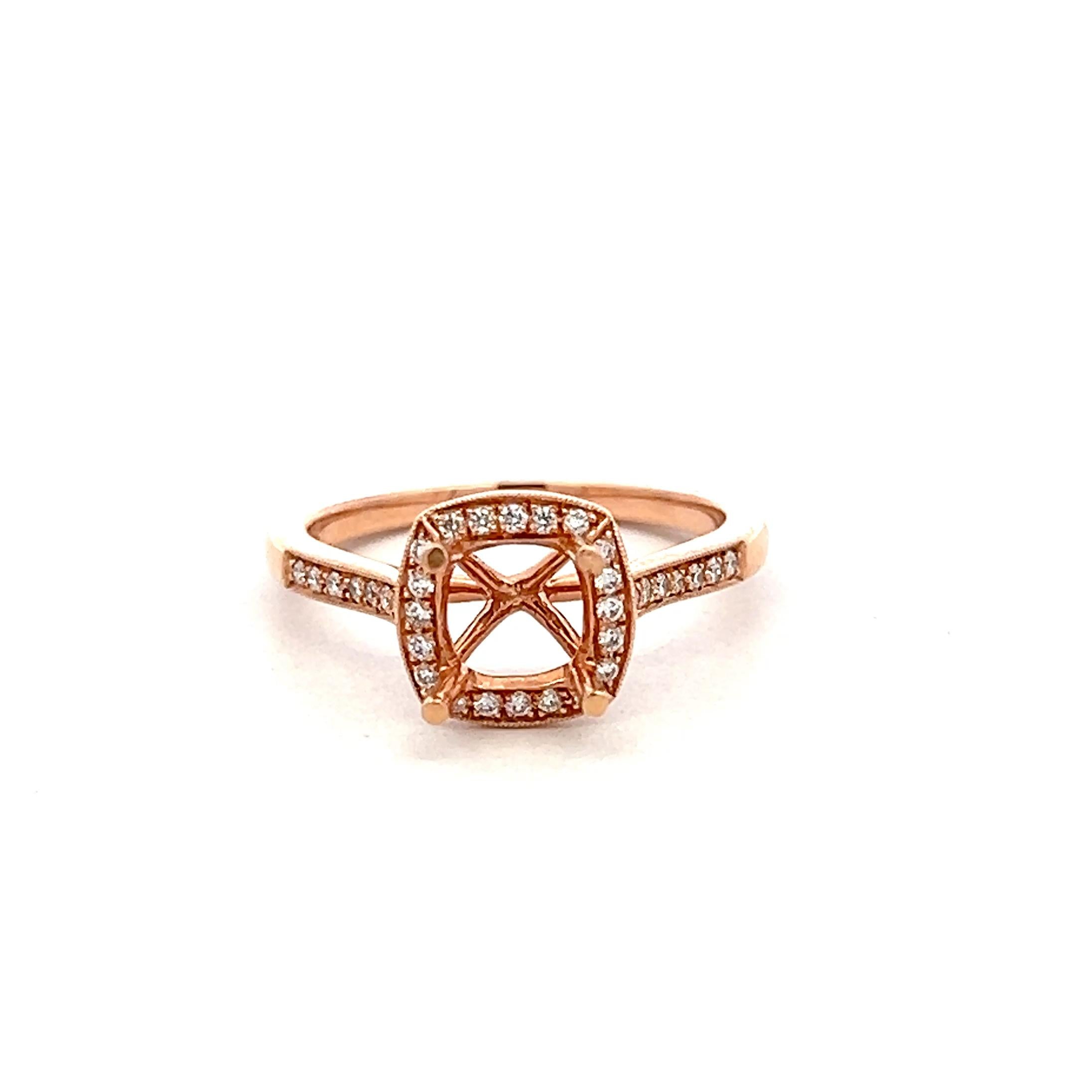 14K Rose Gold Semi Mount Ring with 0.16ct Round Diamonds Fits 6x6 mm 1.00ct+