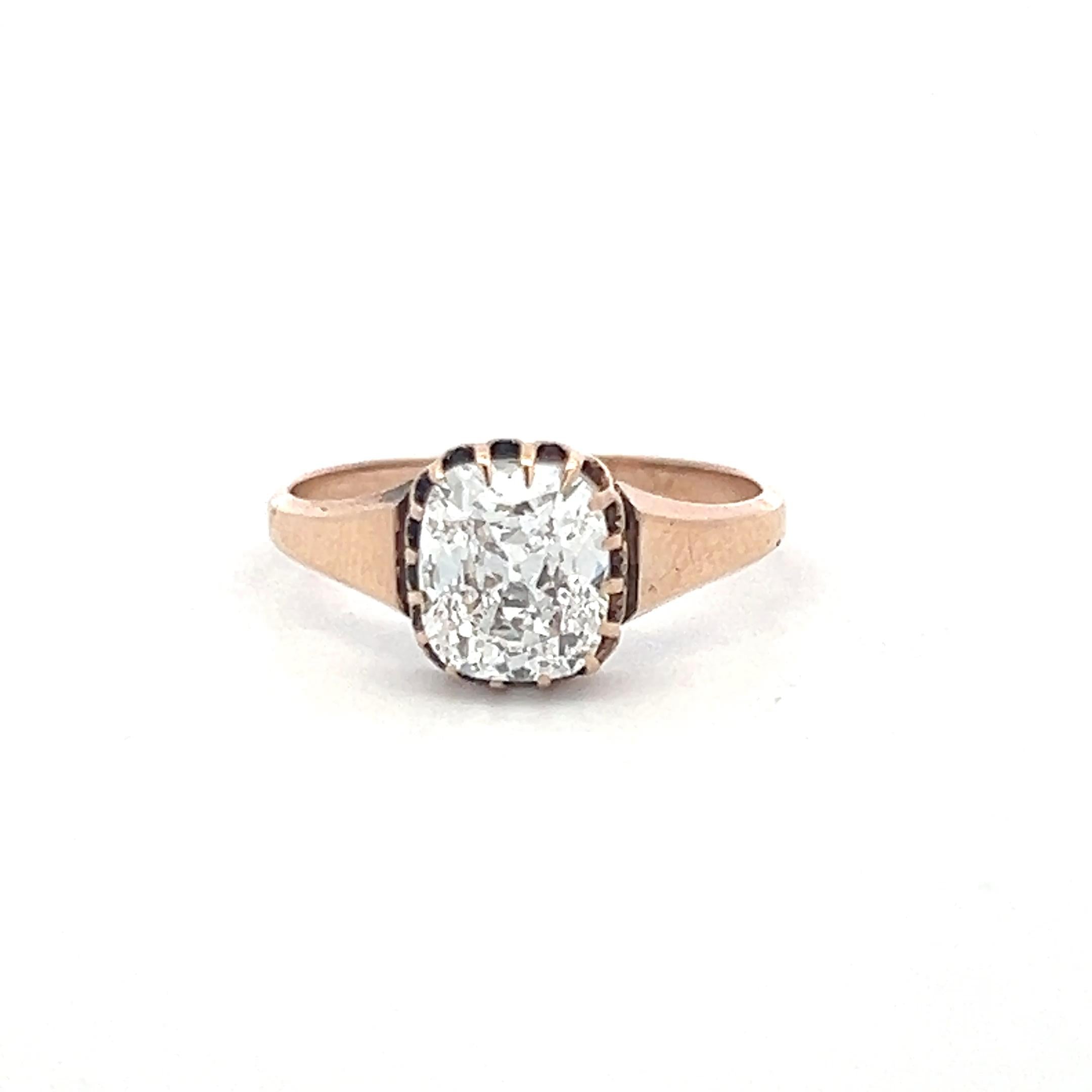 Estate 10K Rose Gold Engagement Ring with 1.5ct Cushion Diamond D VS1 GIA