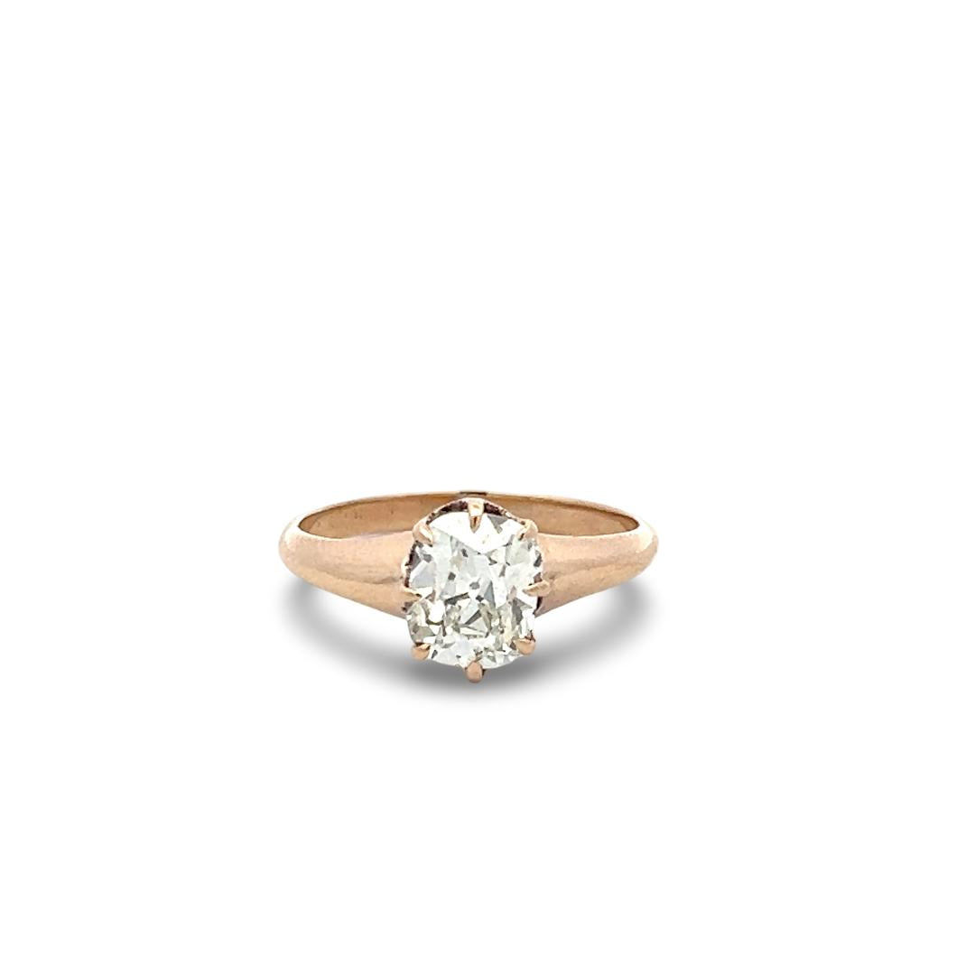 10K Rose Gold Engagement Ring with 1.3 Carat Old Miner Cut Diamond K I2 GIA