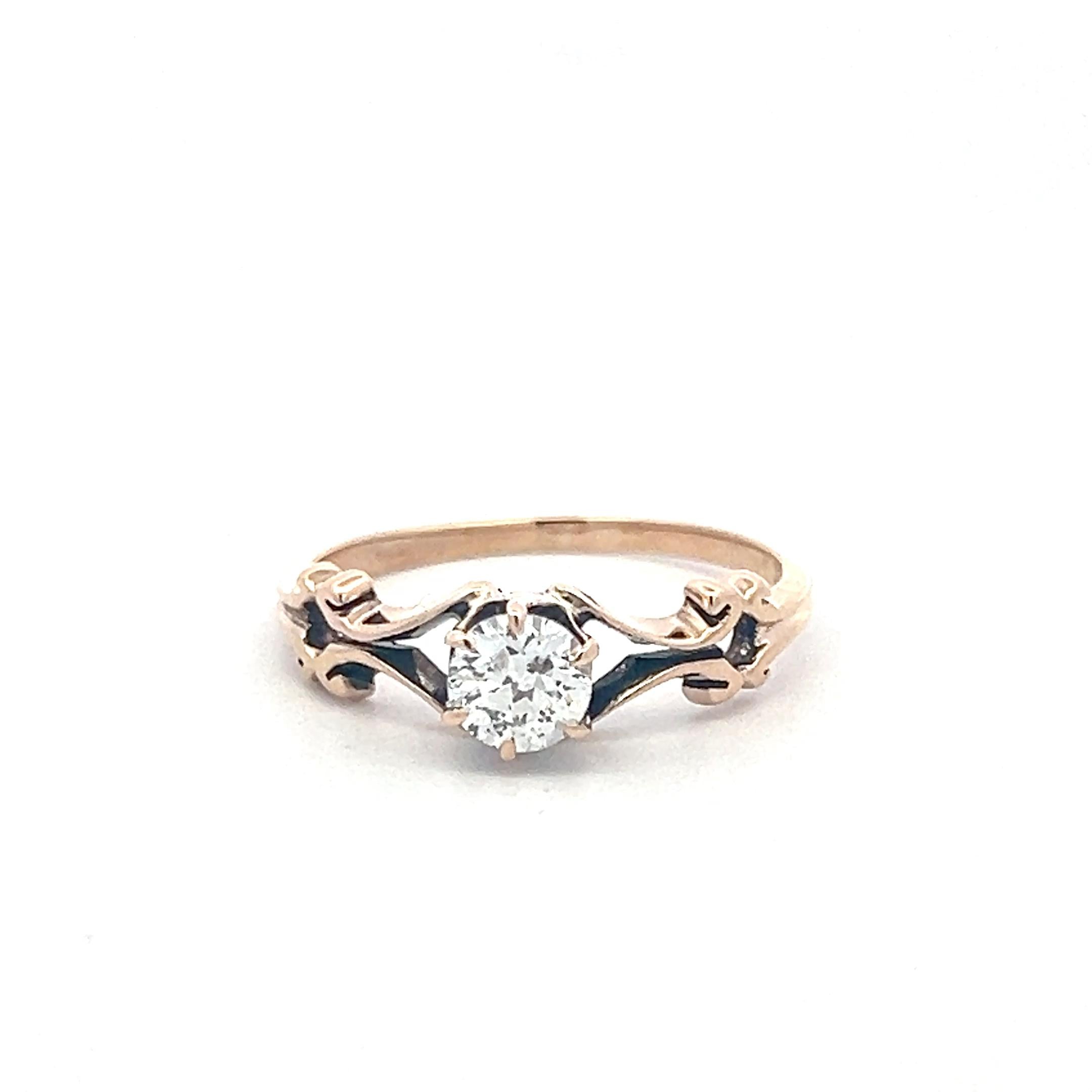 Antique 10K Rose Gold Engagement Ring with 0.52ct Old European Diamond Size 7.25