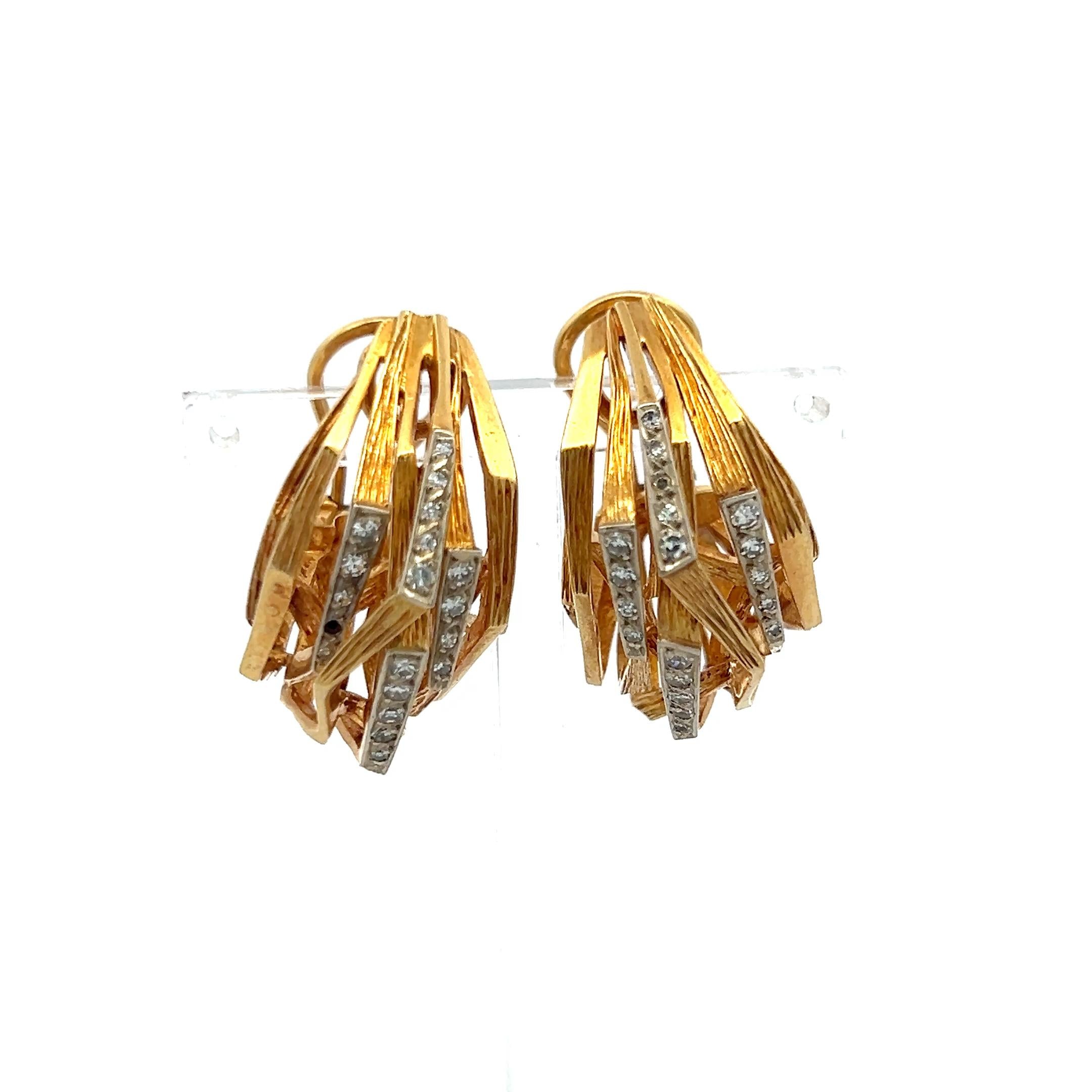 18K Two Tone Gold Platinum Clip On Earrings with 0.46 Carat Circular Diamonds