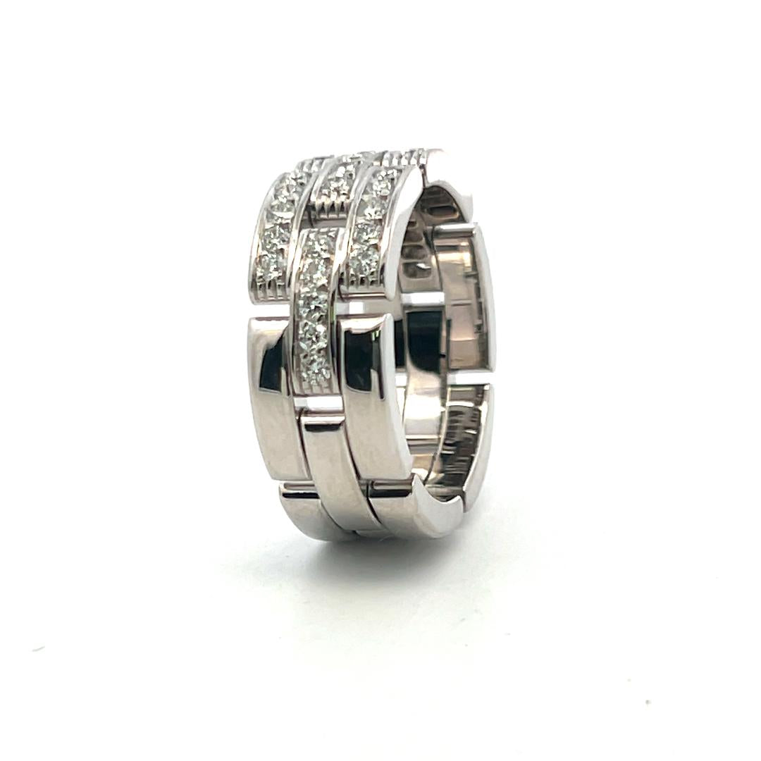 Cartier Vintage 18K White Gold Band Ring Size 7.5 with 0.53ct Round Diamonds