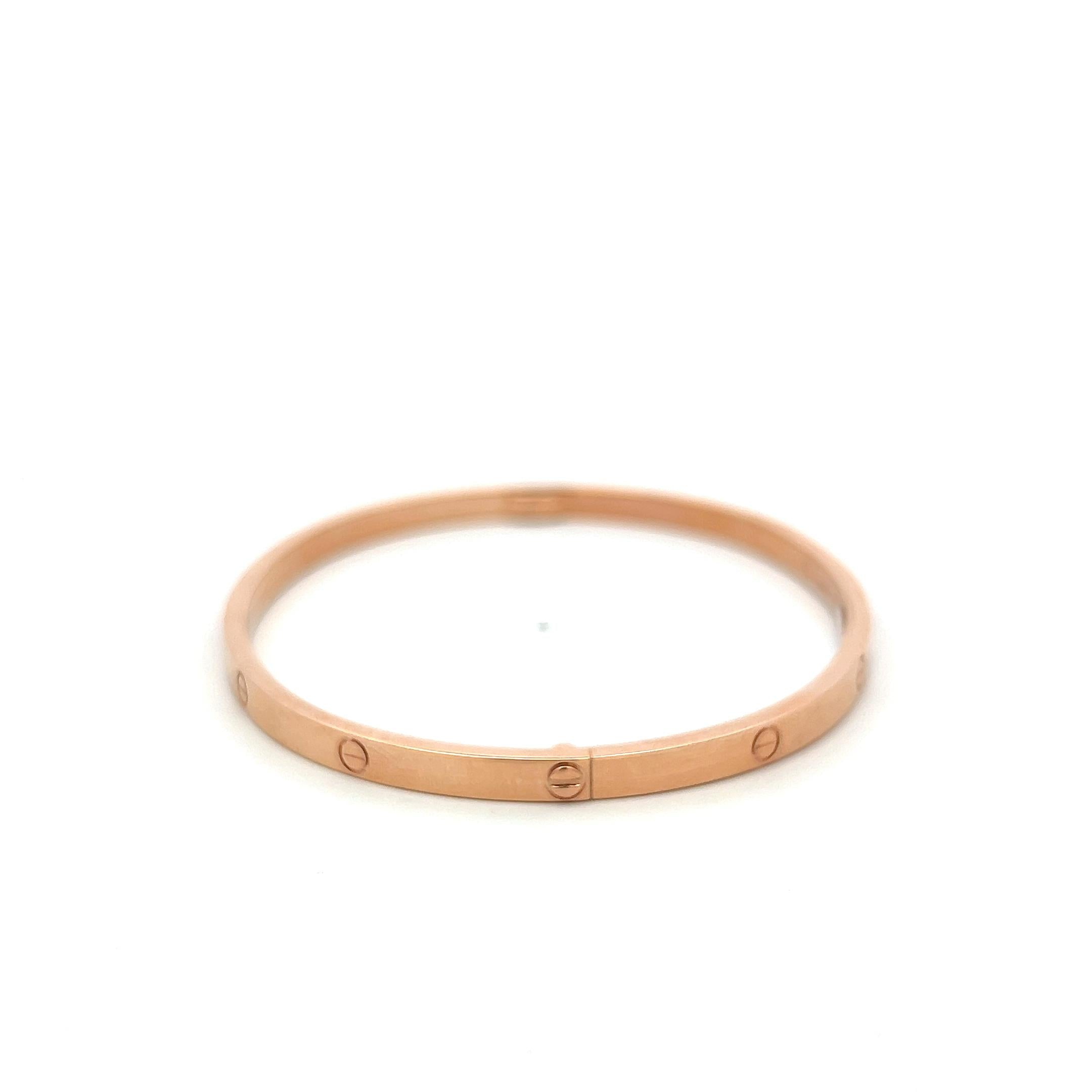 Cartier 18 Karat Rose Gold Love Bracelet 3.8 MM Wide 20.9 Grams Size 19