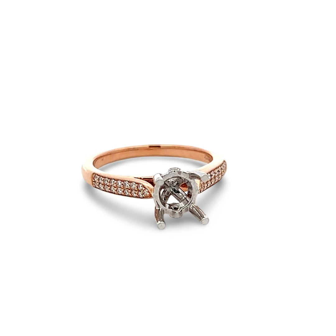 14K Two Tone Gold Semi Mount Ring with 0.13ct Round Diamond Fits 6.8mm 1.00ct+