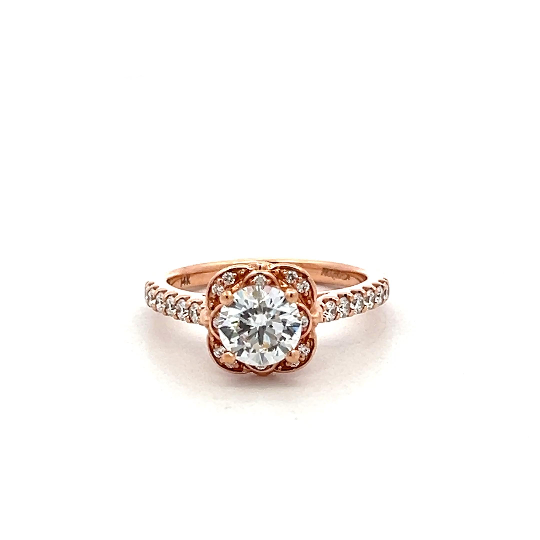 14K Rose Gold Engagement Ring with 1ct Lab-Grown and 0.3ct Natural Diamonds
