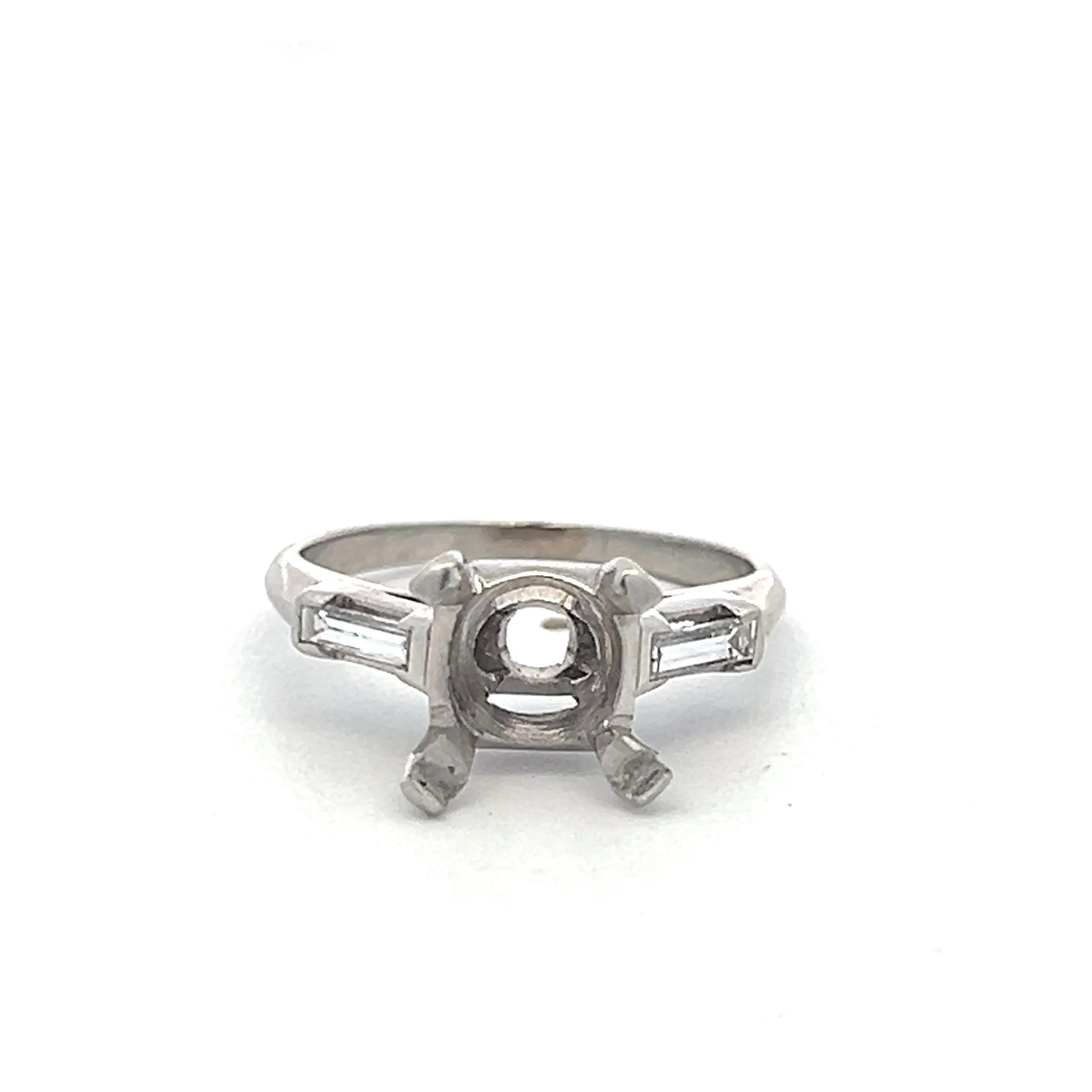Platinum Semi Mount Ring with 0.16ct Baguette H VS Diamonds Fits 8.4mm 2.25ct++