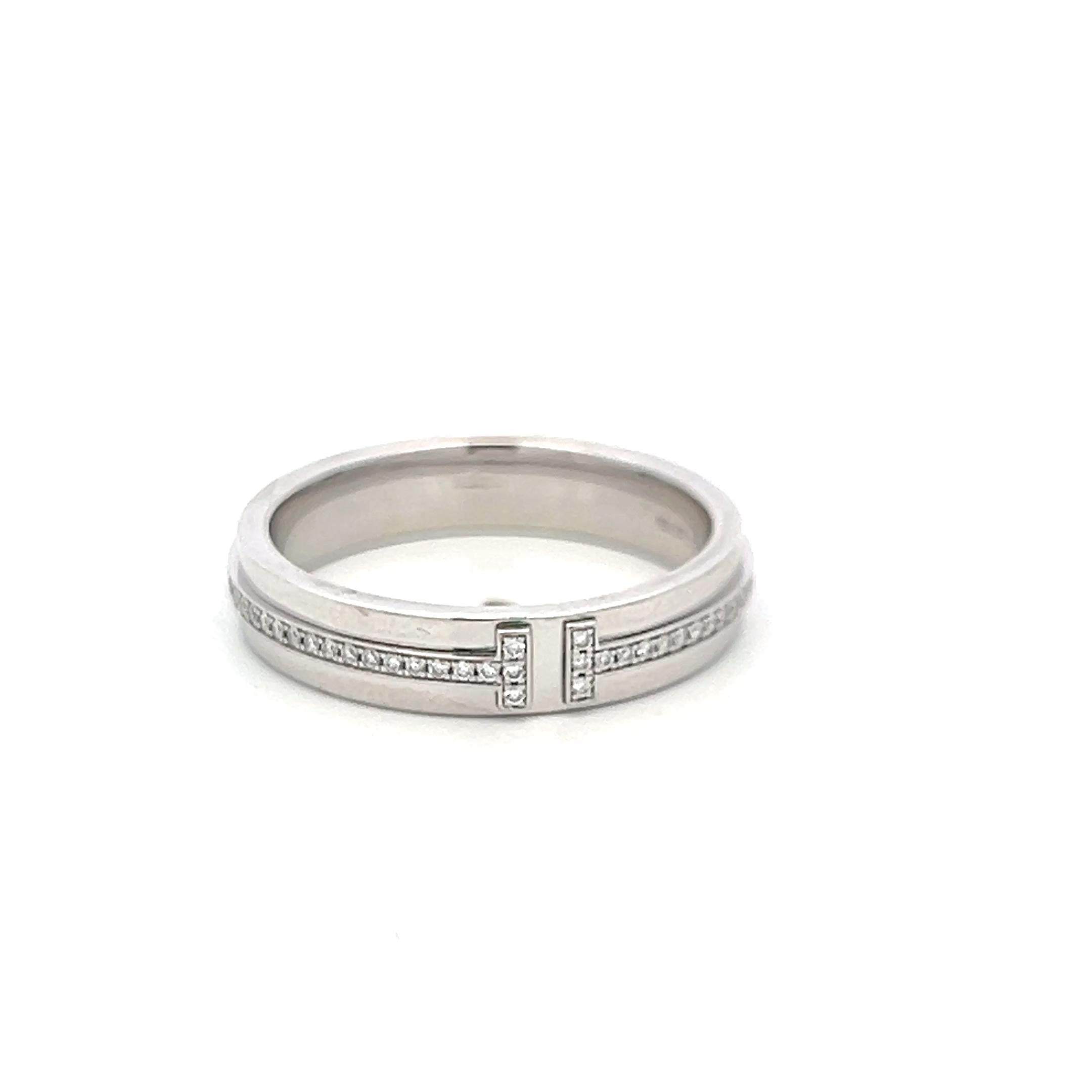 Tiffany & Co 18K Yellow Gold T-Diamond Band Ring with 0.18ct Diamonds Size 8.5