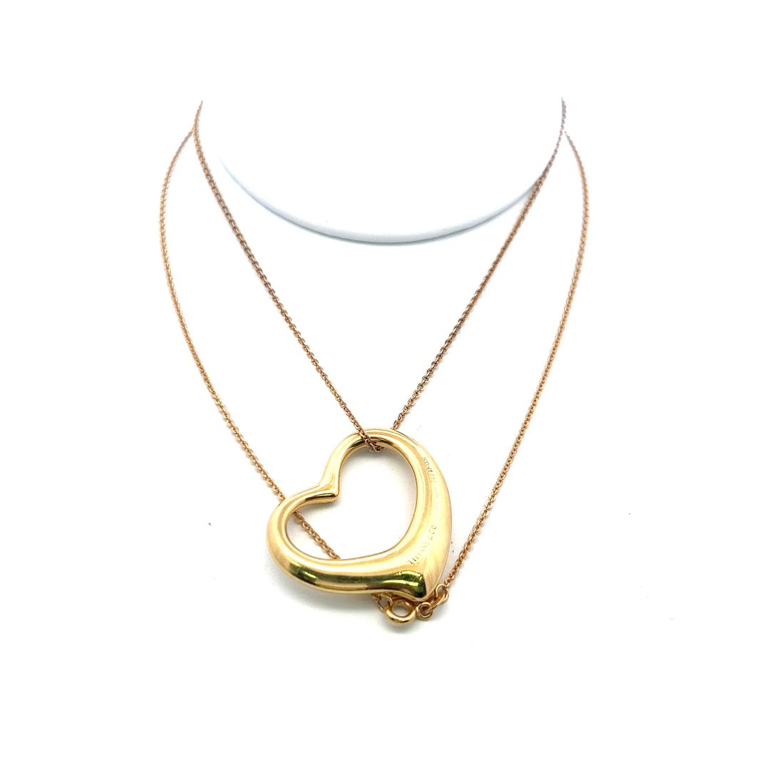 Tiffany & Co Vintage 18K Yellow Gold Heart Pendant Chain Necklace 26 Inch 15.9g
