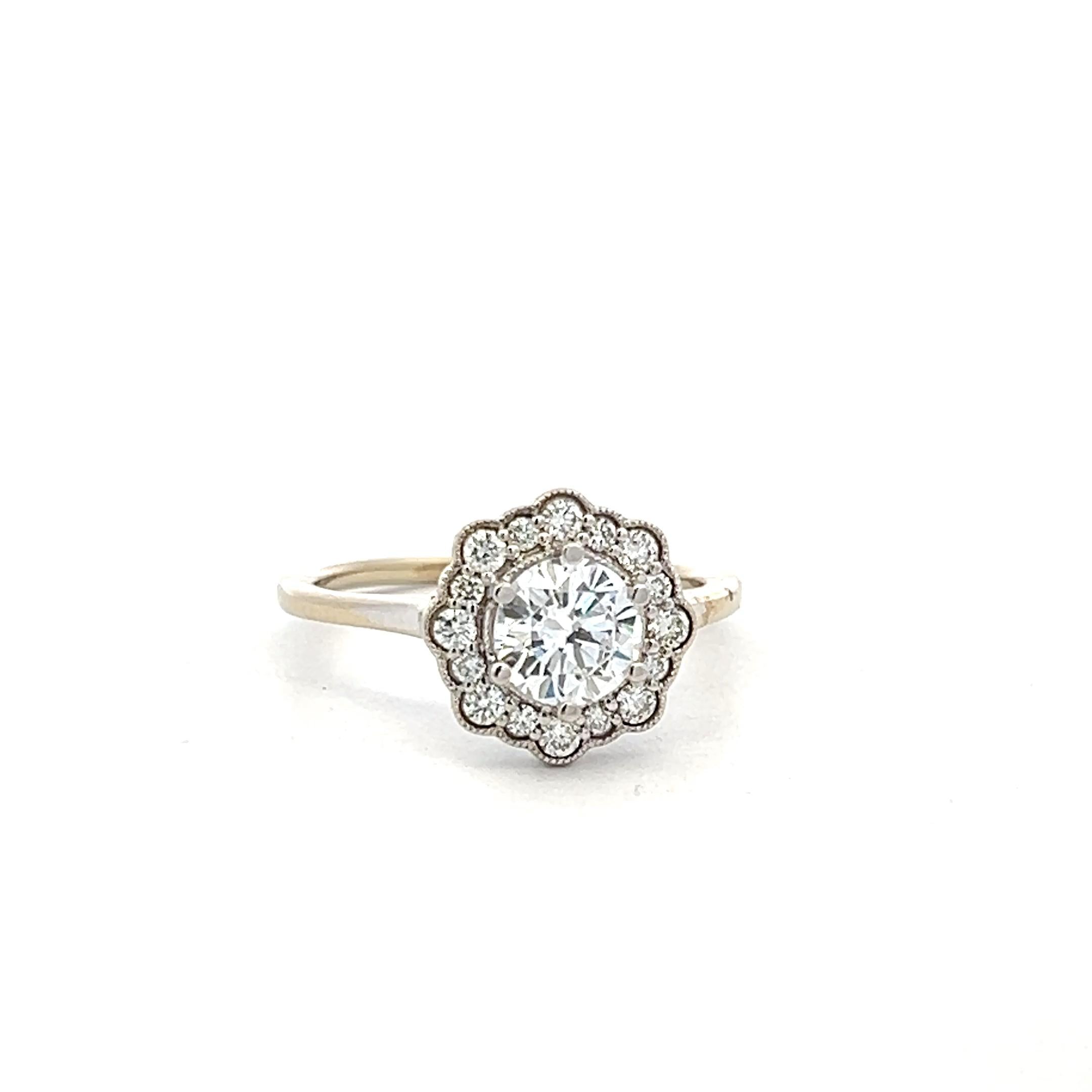 14K White Gold Engagement Ring 1ct Lab-Grown Center & 0.26ct Natural Diamonds