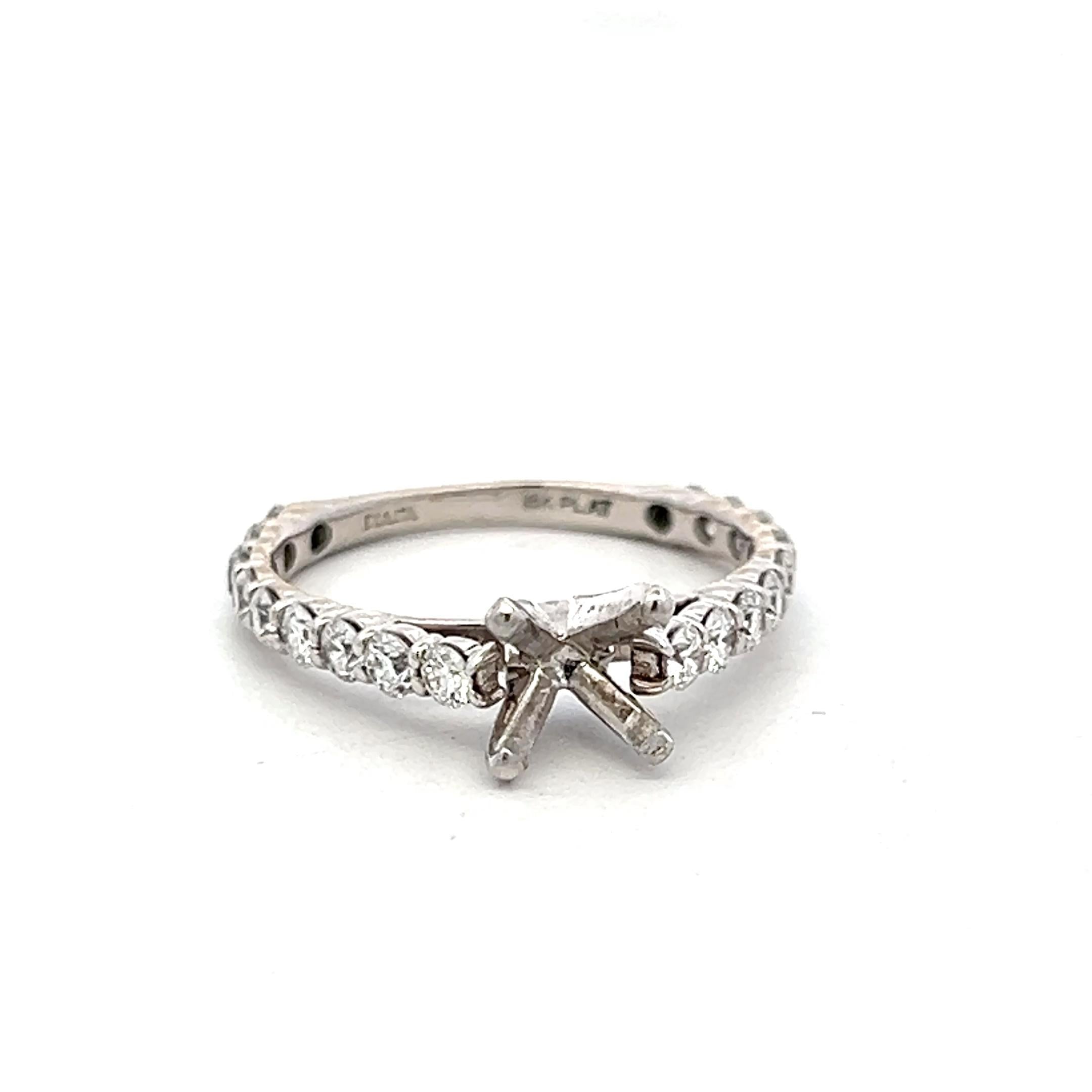 18K White Gold Semi Mount Ring with 0.9 Carat Round G VS Diamonds Fits 6.5mm 1ct