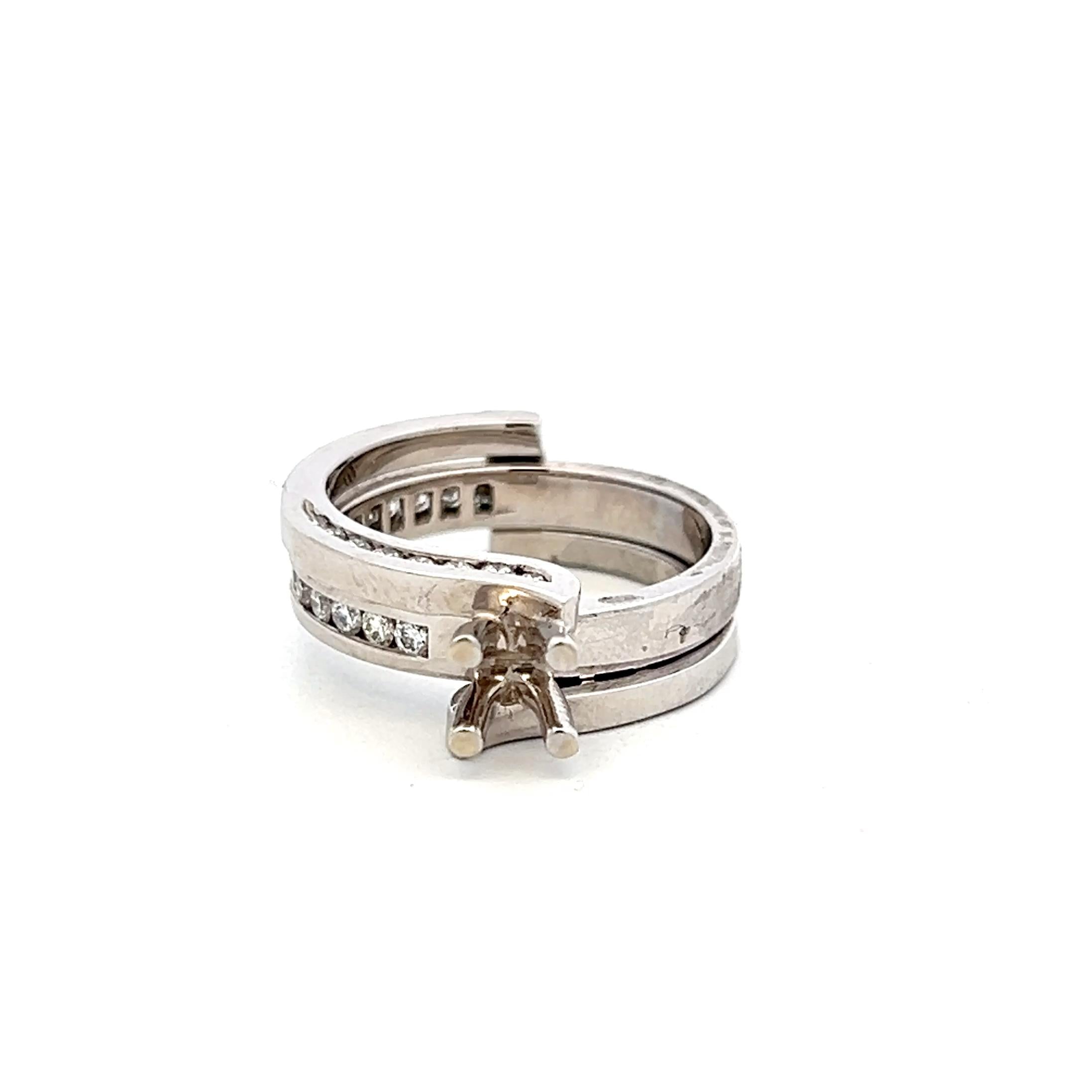 14K White Gold Semi Mount Ring with 0.53ct Round G VS Diamonds 4x4mm Size 6