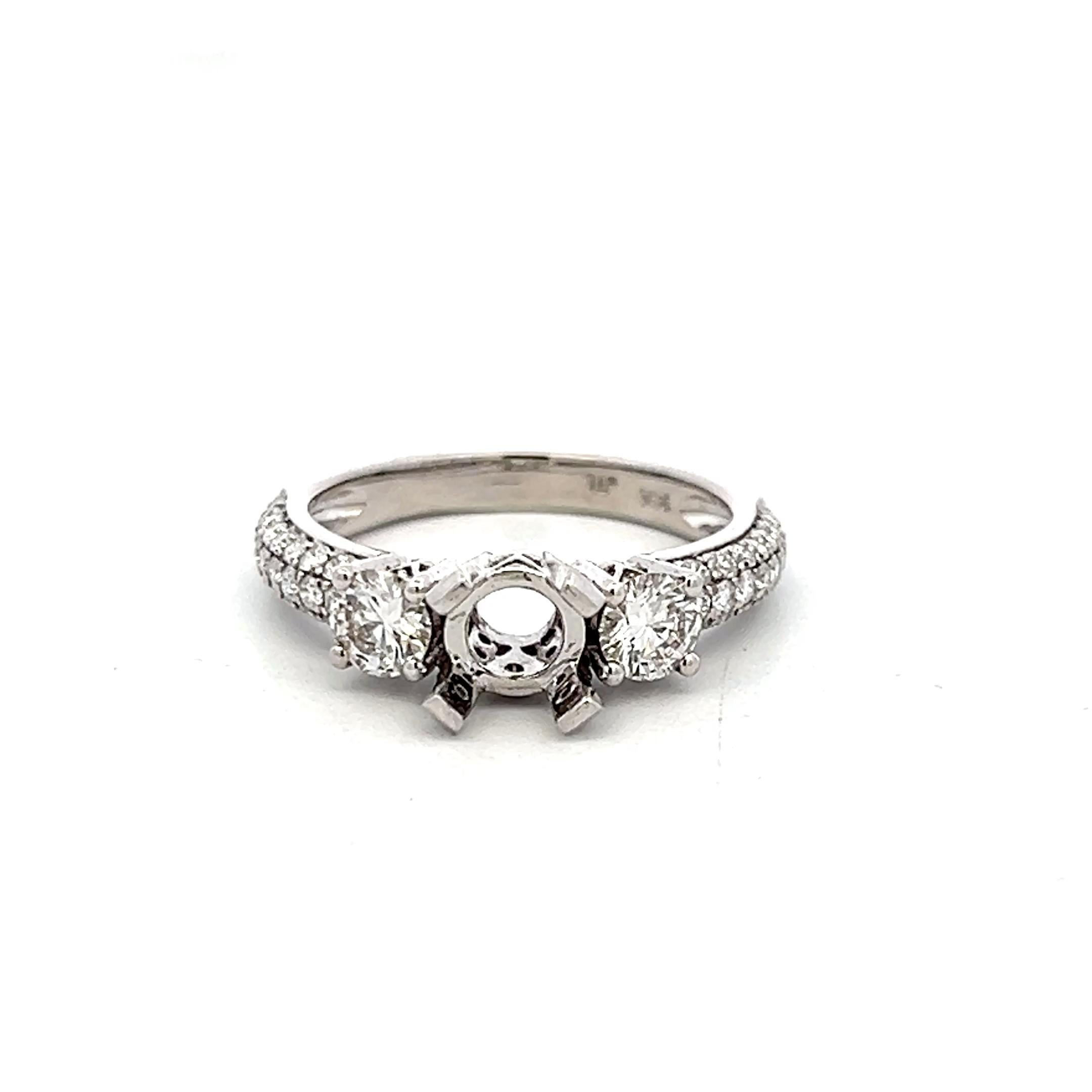 14K White Gold Semi Mount Ring 1.08ct Round G VS Diamonds Fits 5.6mm 0.75ct