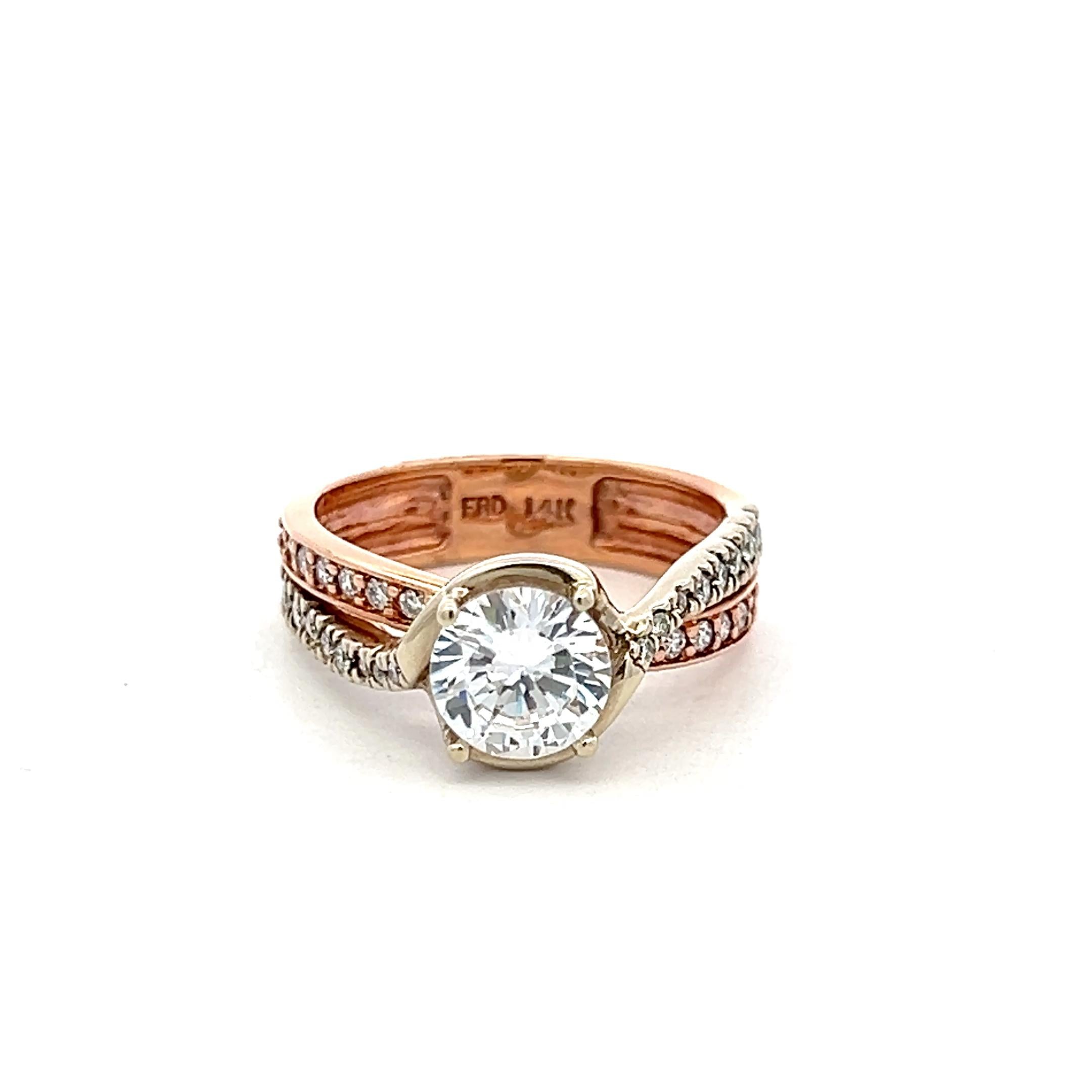 14K Two Tone Gold Engagement Ring 1.25ct Lab-Grown and 0.37ct Natural Diamonds
