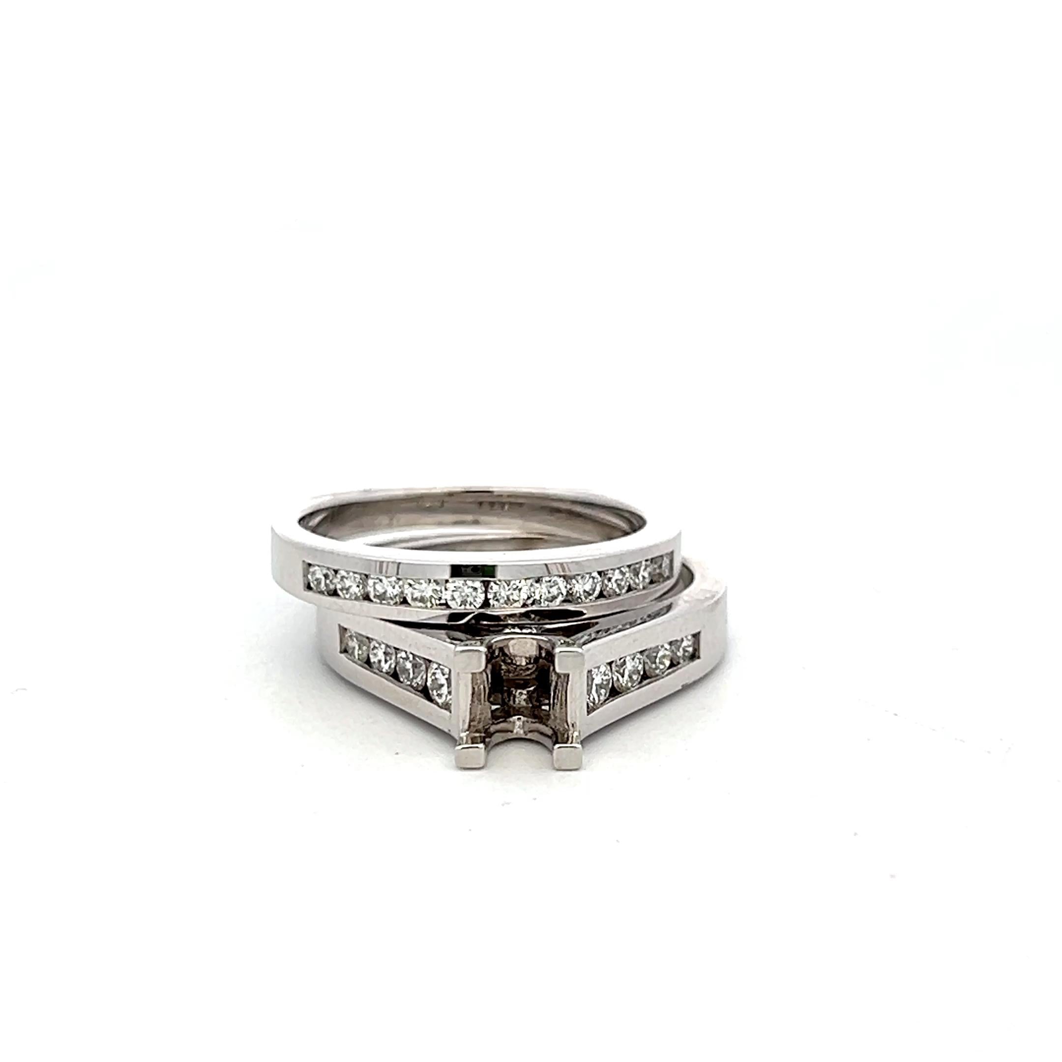 14K White Gold Semi Mount Ring and wedding band with 0.64ct Diamonds