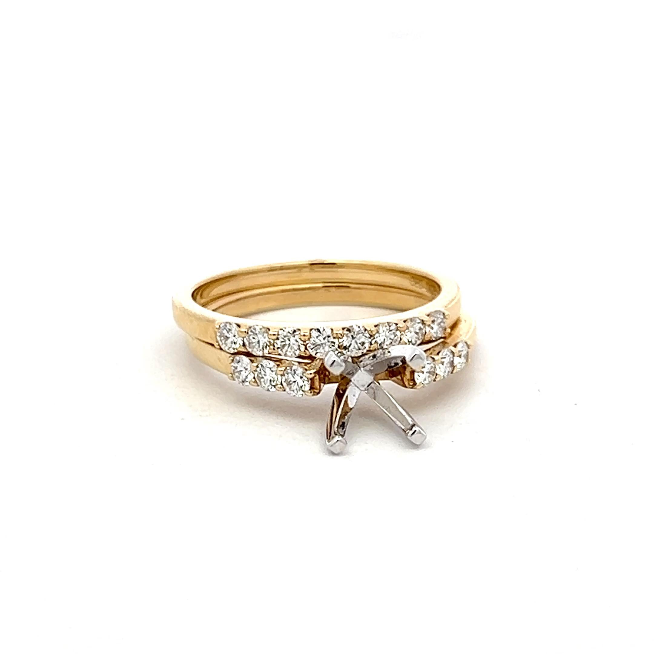 14K Yellow Gold Semi Mount Ring with 0.46 Carat Round Diamonds Fits 4.5mm