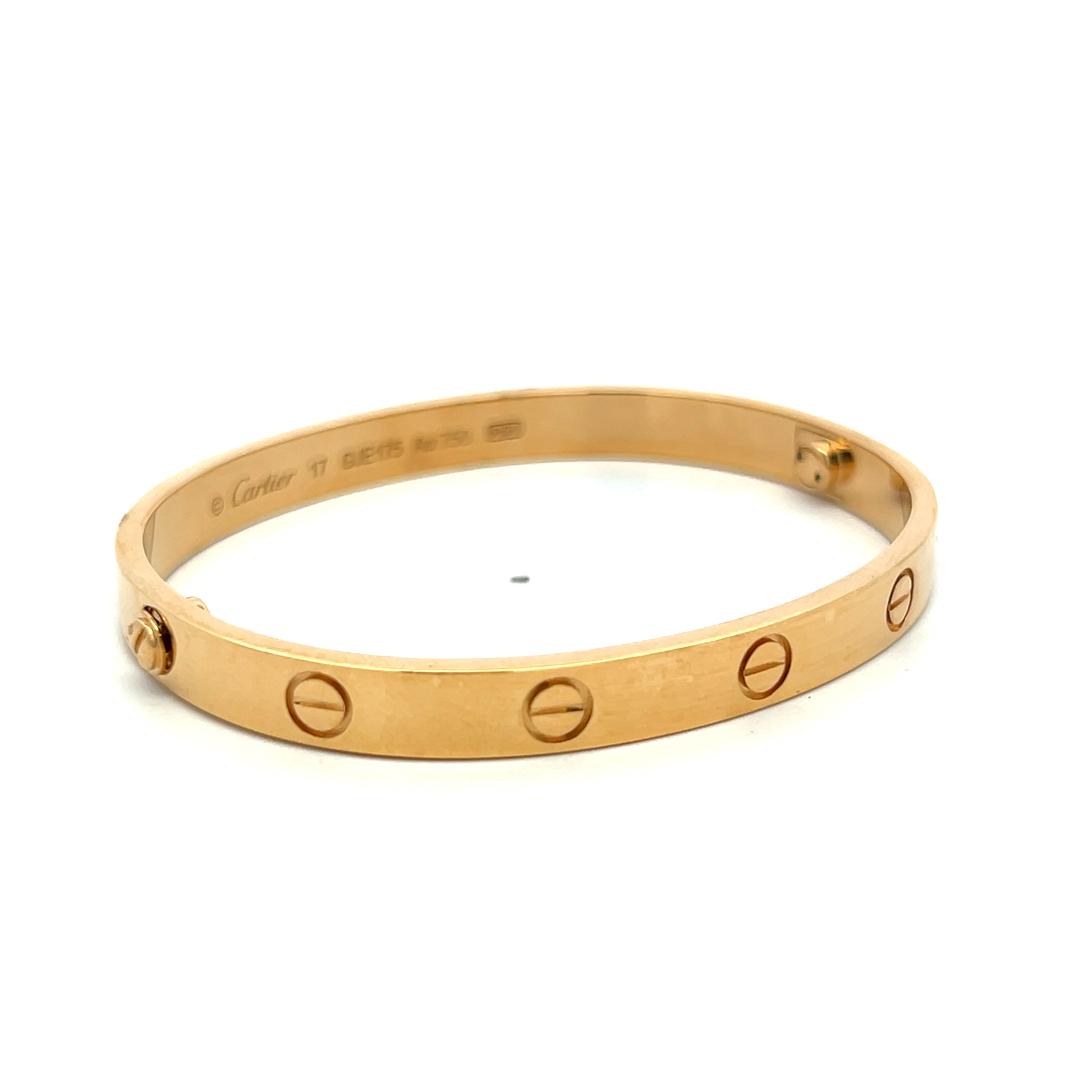 Cartier Vintage 18 Karat Yellow Gold Love Bracelet Size 17 Box and Certificate