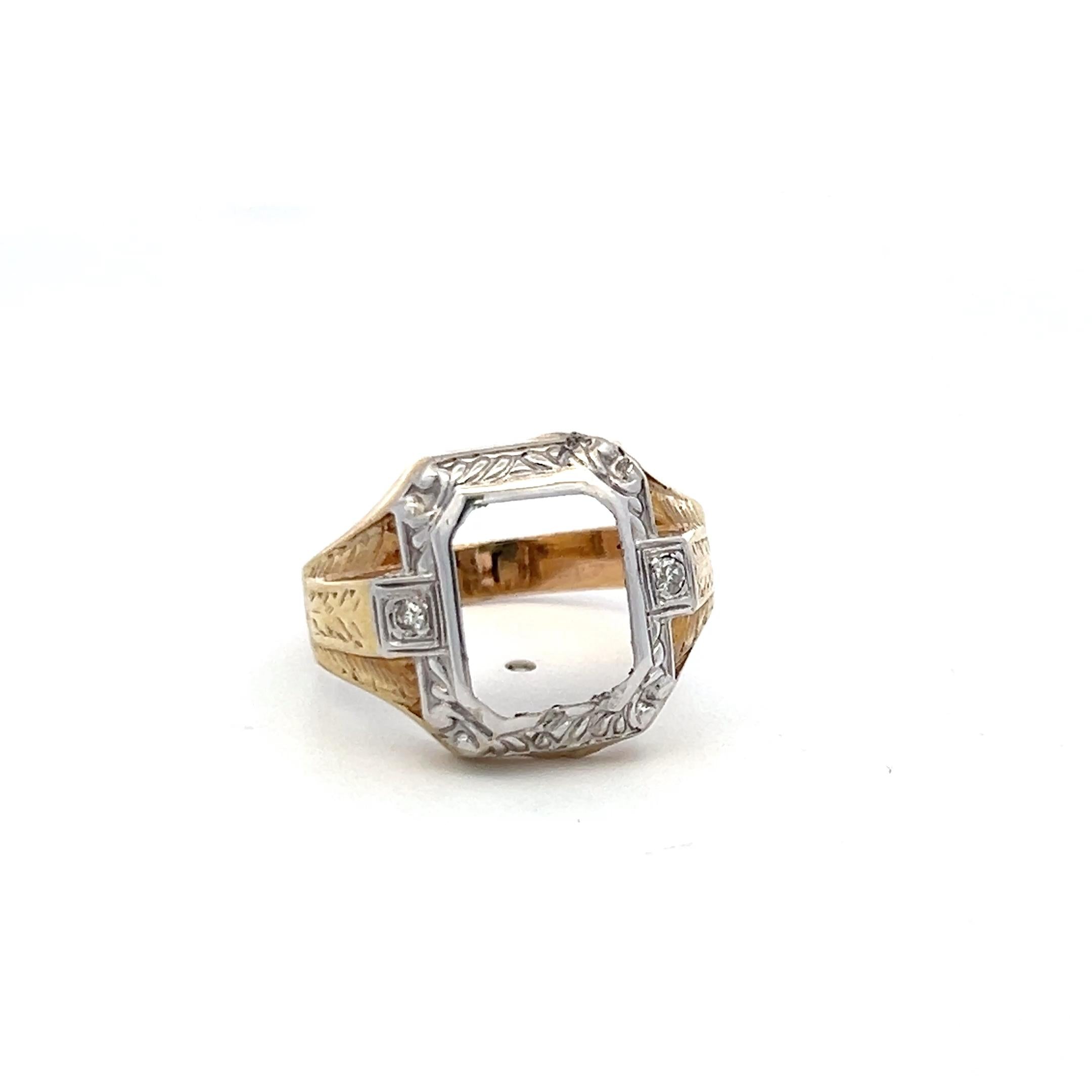 9K Two Tone Gold Semi Mount Ring Fits 9.3x7.1 MM Holds 2.75ct+ Center Stone