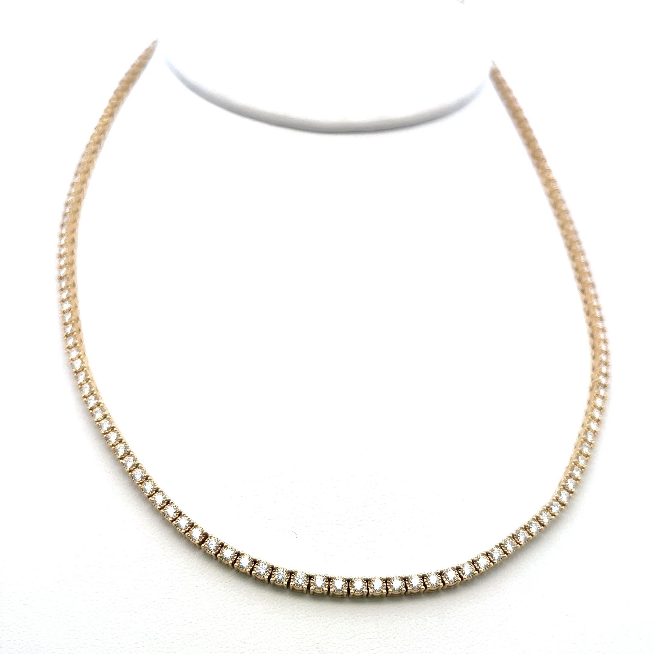 Vintage 14K Yellow Gold Tennis Necklace with 6 Carat Round I VS Diamonds