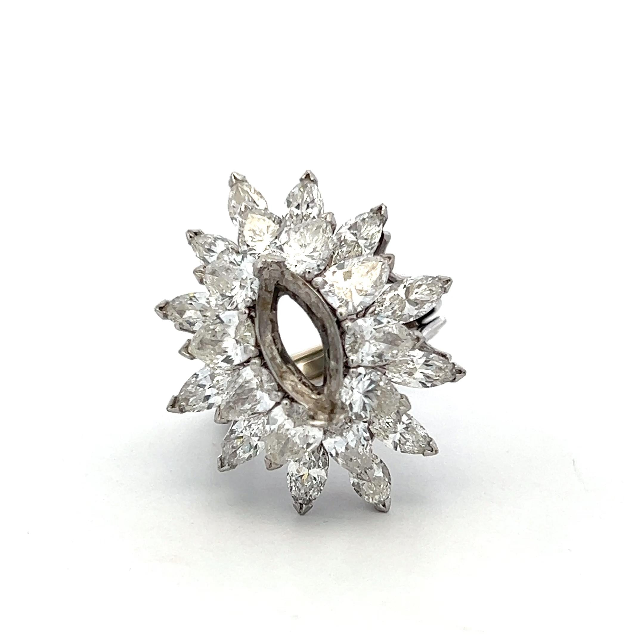 Platinum Semi Mount Ring with 6ct Marquis & Pear Shape Diamond Fits 12.52x6.63mm