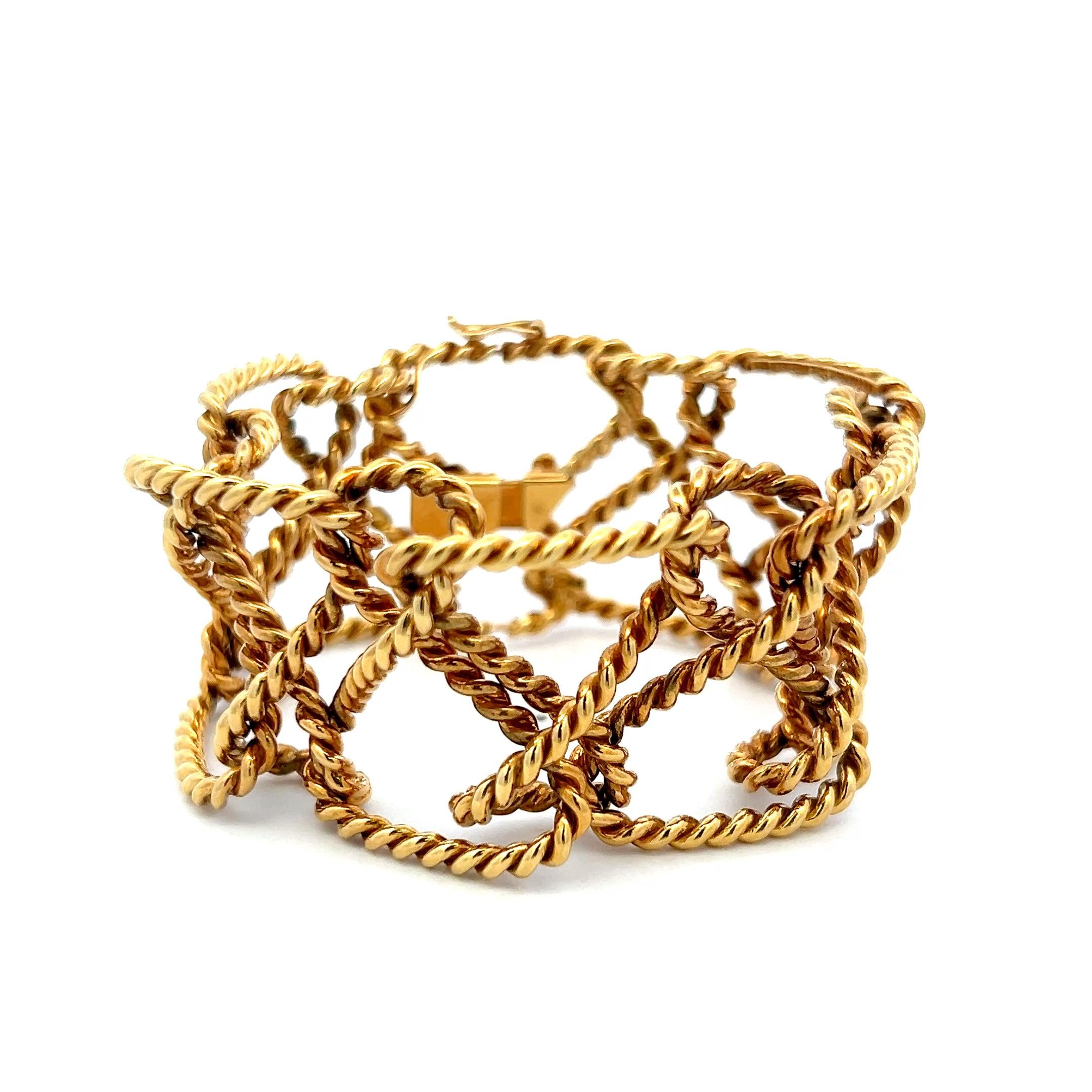 Tiffany & Co Vintage 18 Karat Yellow Gold Rope Work Link Bracelet 56.8 Grams