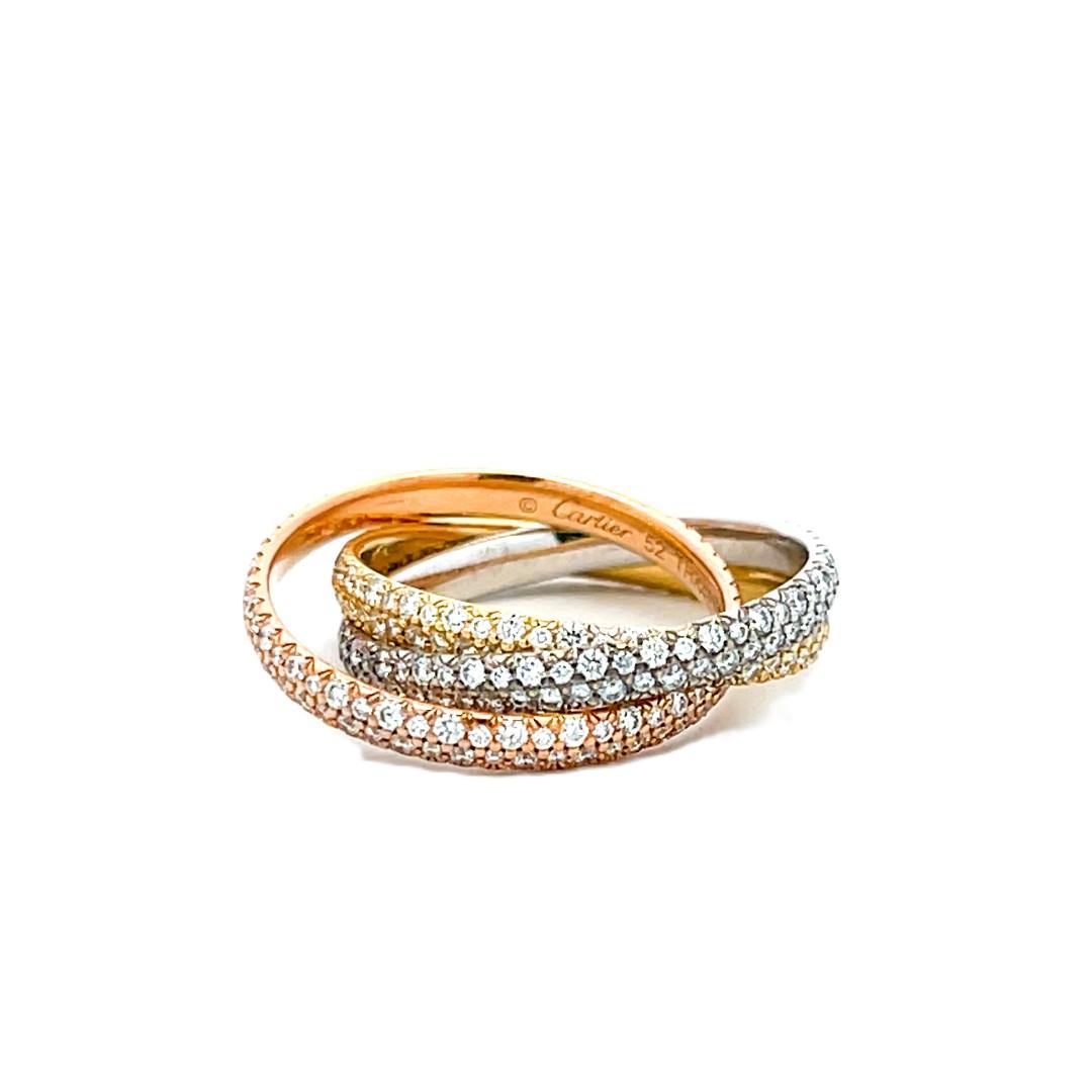 Cartier 18K Tri Color Gold Trinity Ring with 1.38 Carat Round F VS Diamonds