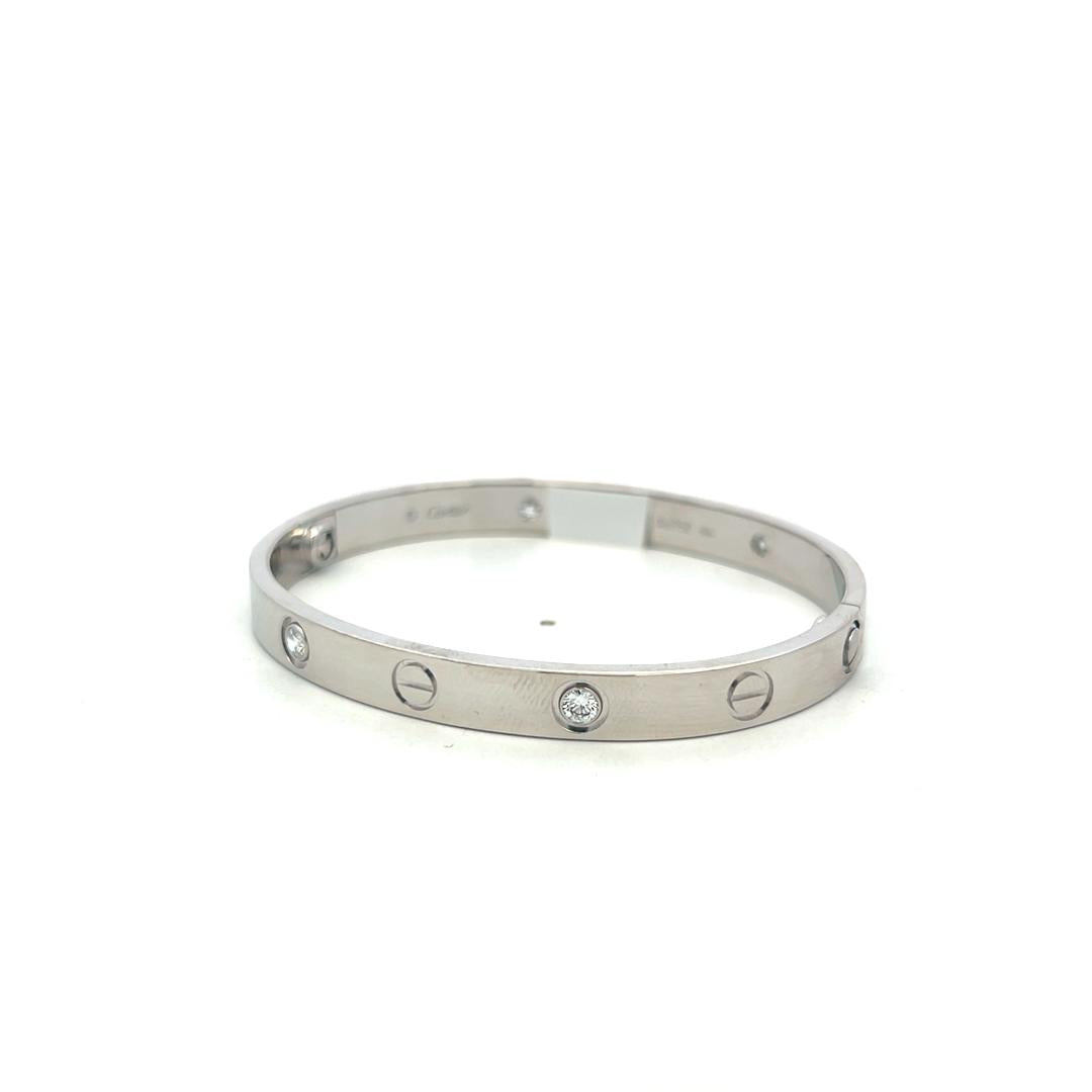 Cartier 18K White Gold Love Bracelet with 0.42ct Round F VS Diamonds Size 16