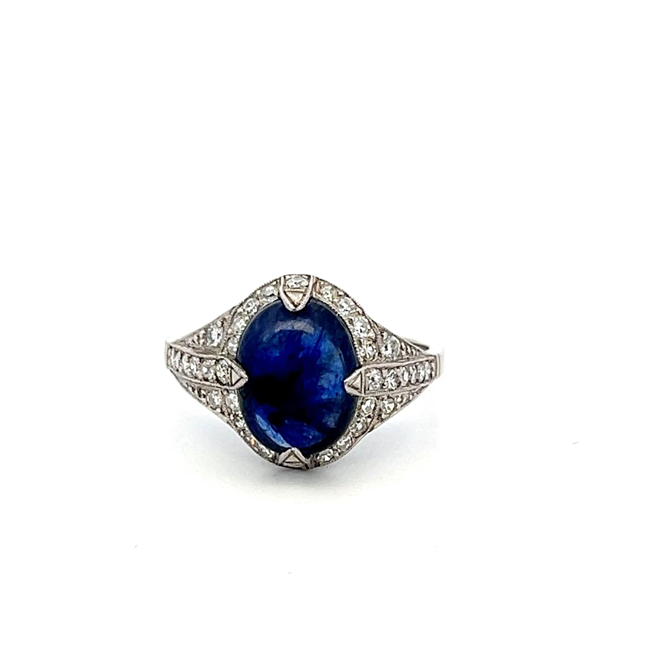 Art Deco Ring with 0.48 Carat Diamond & 10.19-7.7 MM Sapphire Size 7