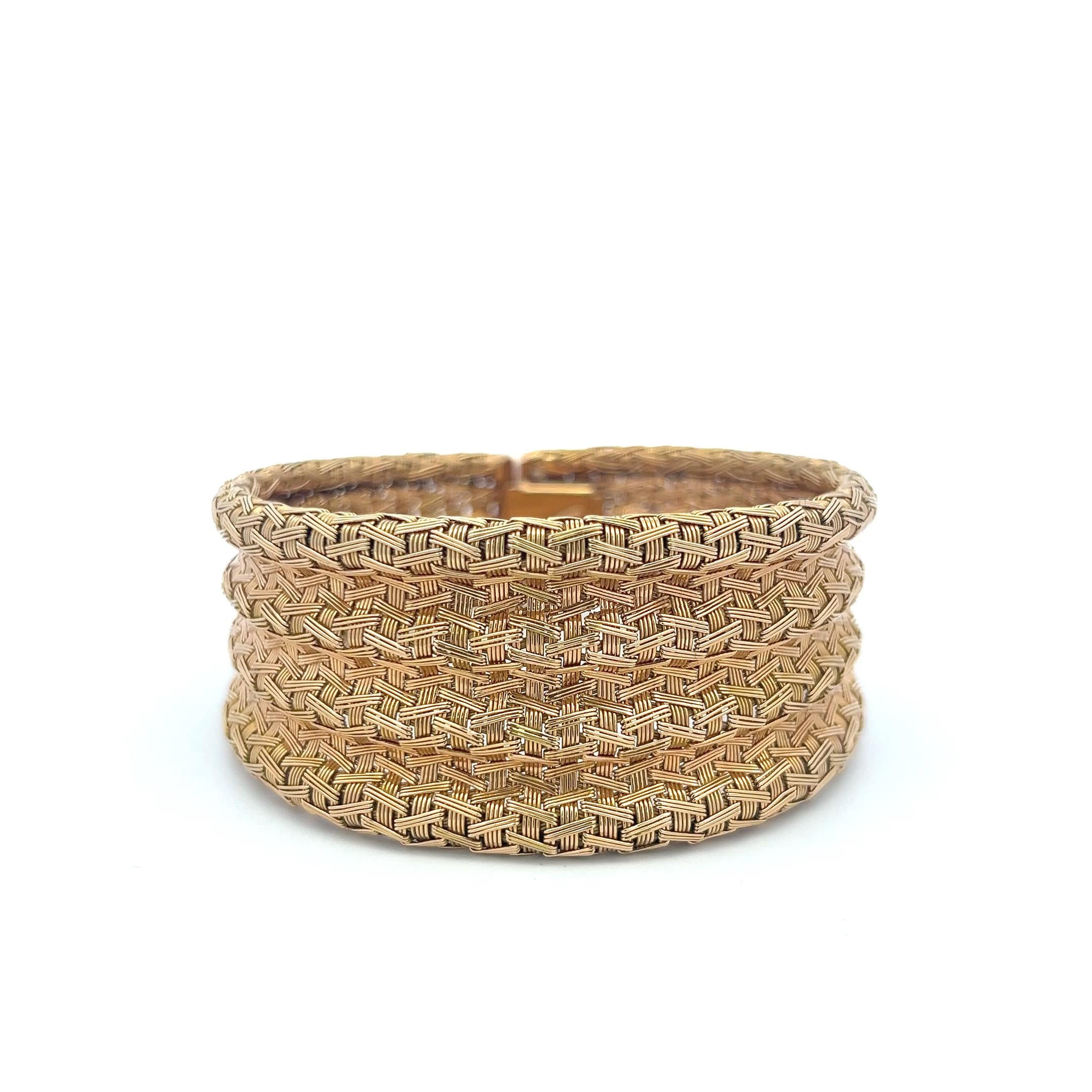 Vintage 18 Karat Yellow Gold Wide Woven Bracelet 60 Grams
