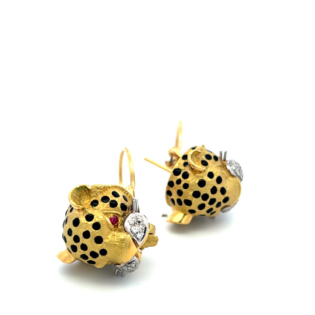 18K Two Tone Gold Clip-On Earrings with 0.2ct Round I SI Diamonds & 0.04ct Ruby