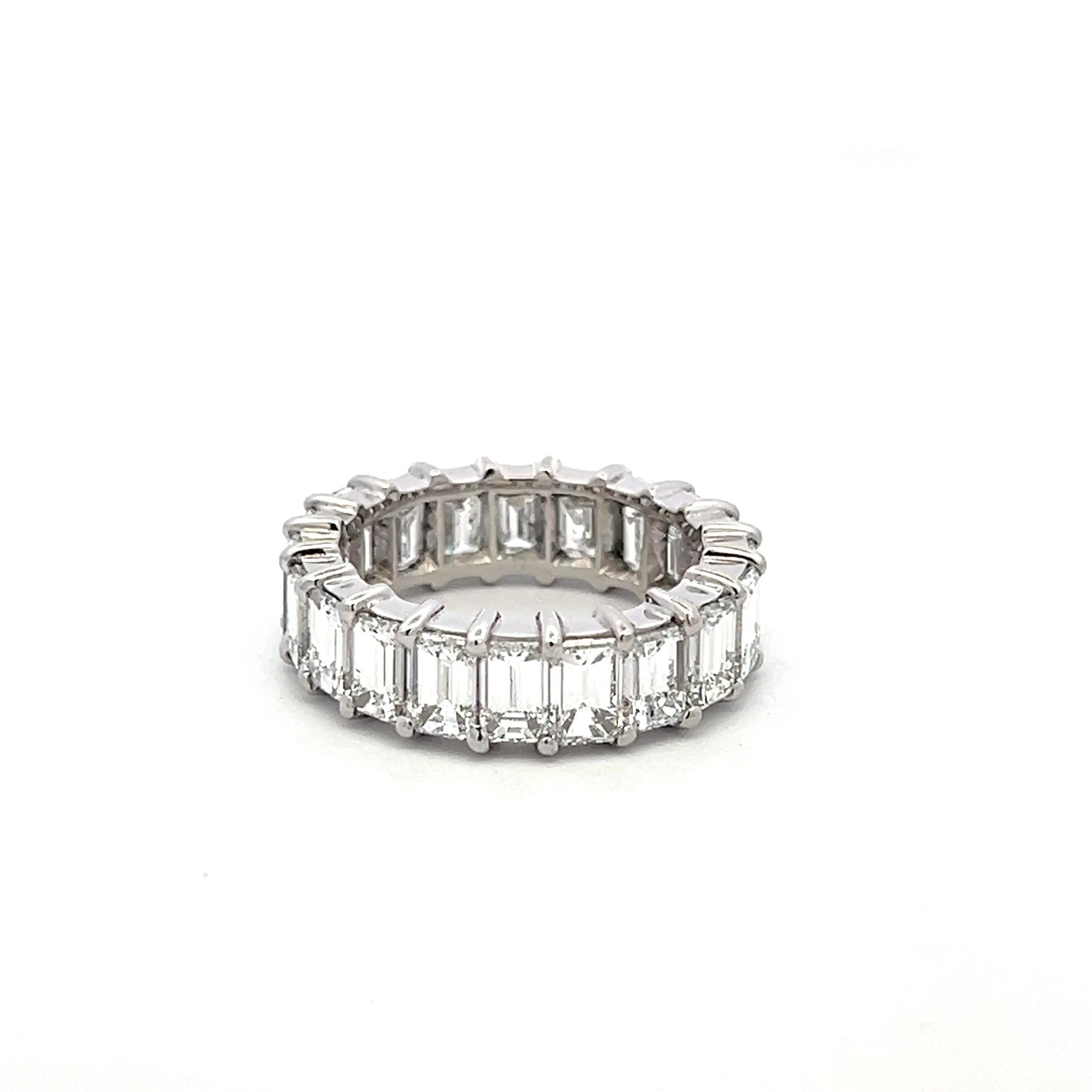 Vintage Platinum Eternity Band Ring with 6 Carat Emerald Cut Diamonds Size 5.5