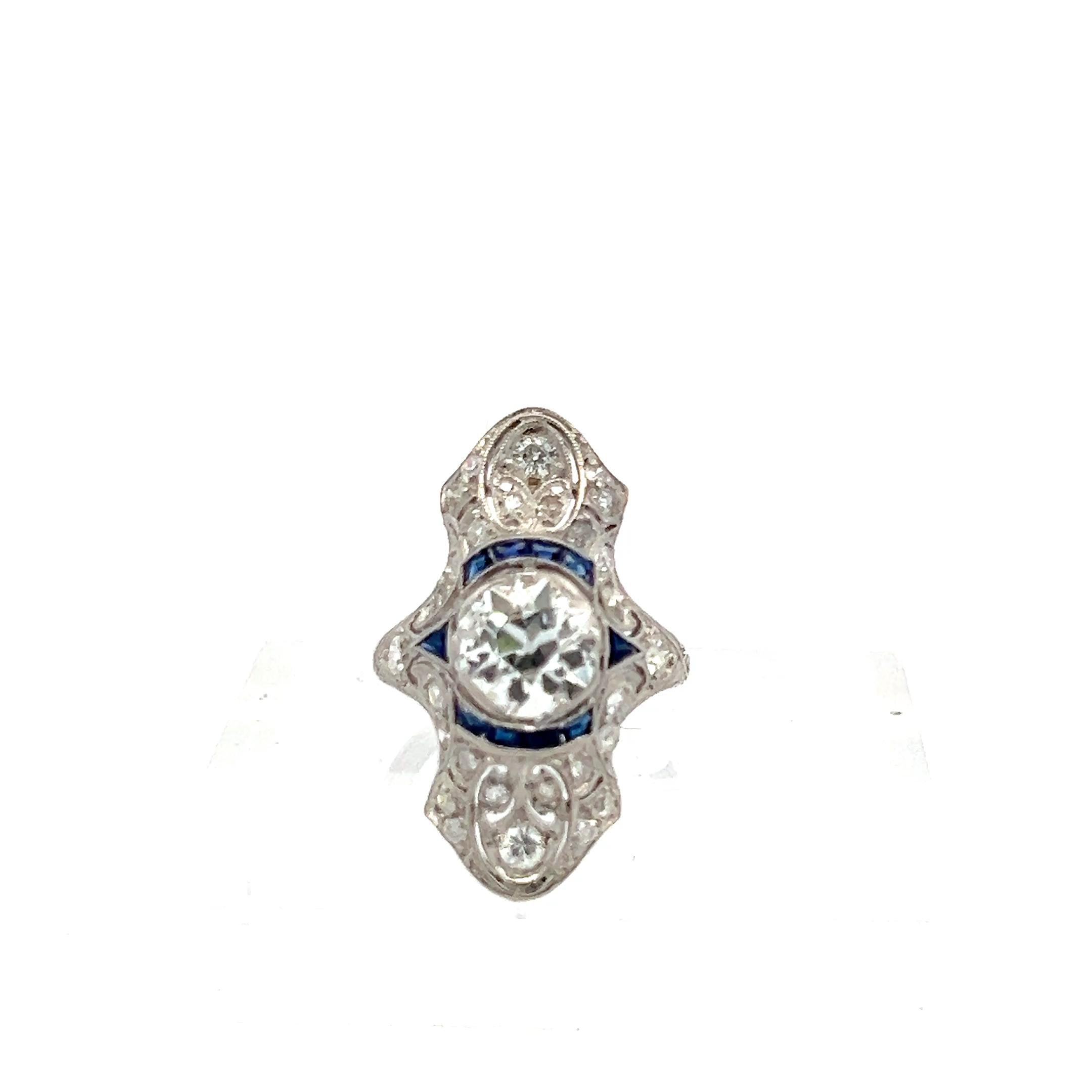 Platinum Art Deco Ring with 2.2 Carat Old European Cut Diamonds G-SI2 GIA Cert