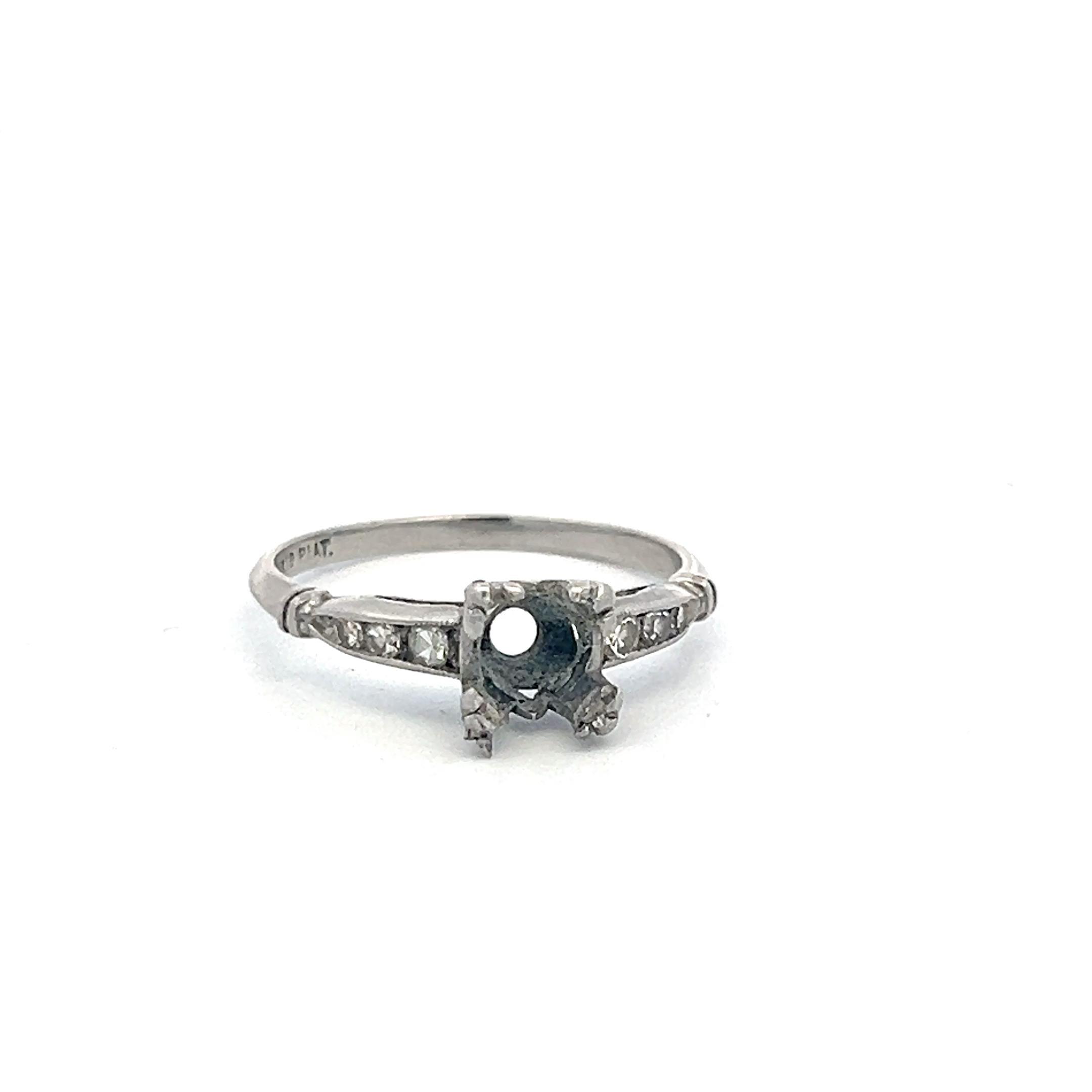 Platinum Semi Mount Ring with 0.08ct Old European Diamonds Fits 6.1 MM 0.80ct++