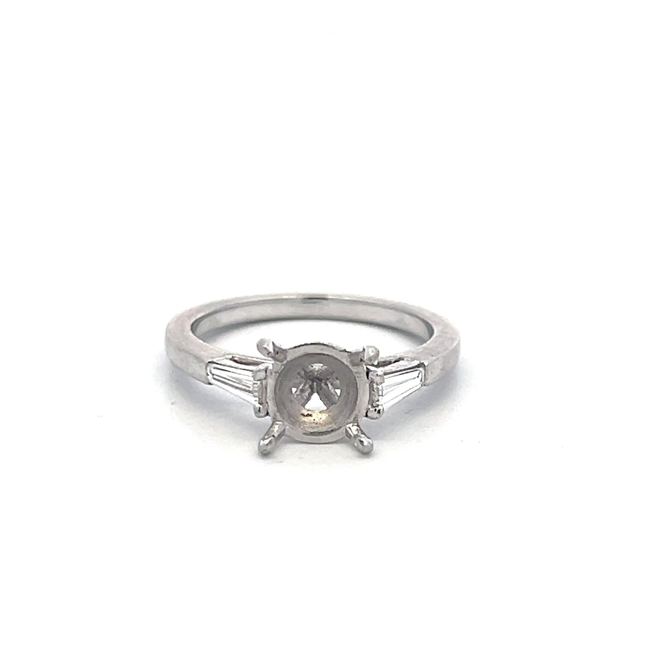 Platinum Semi Mount Ring with 0.18ct Tapered Baguette Diamonds Fits 7.6*88.2mm