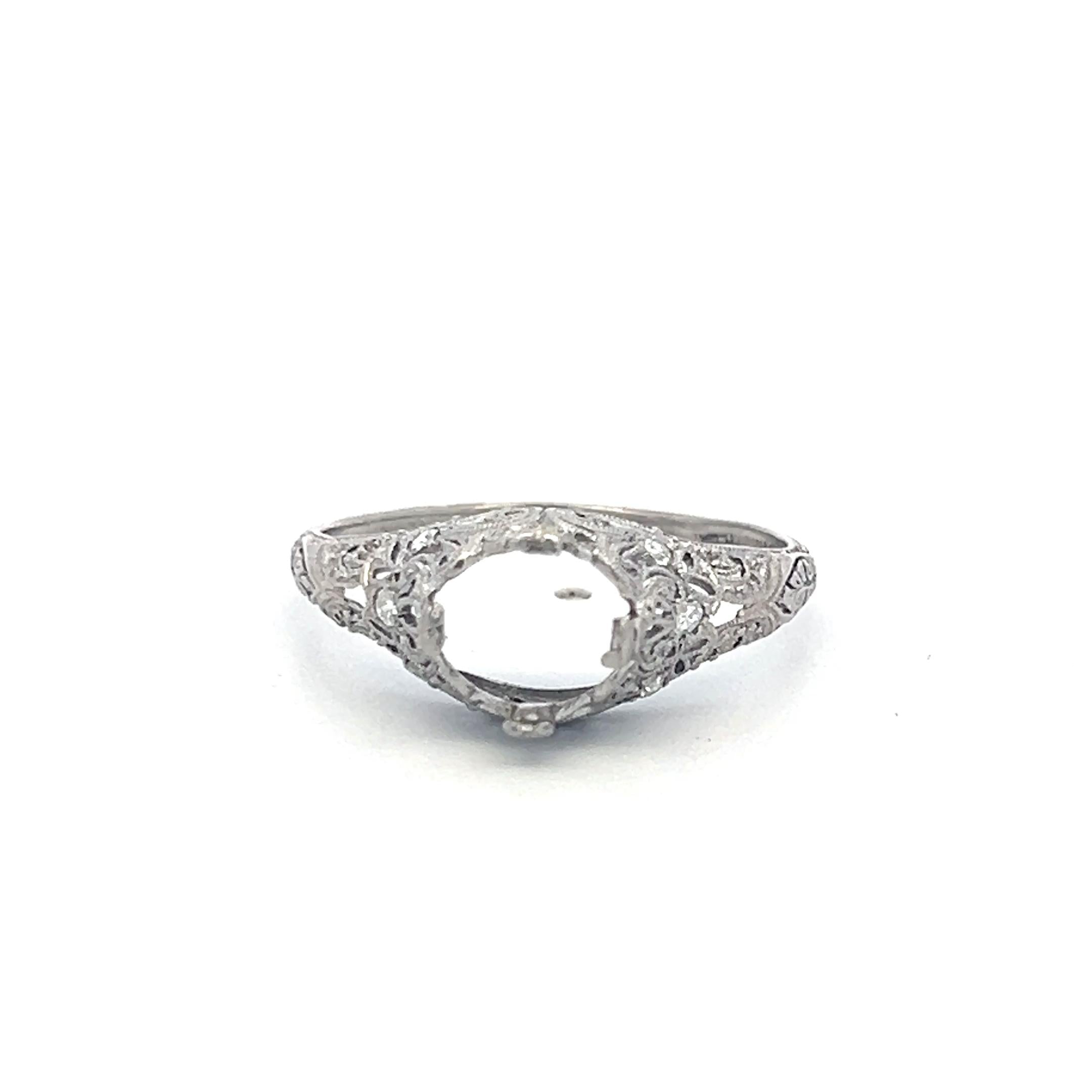 Platinum Semi Mount Ring 0.06ct Old European Diamonds Fits 6.9x66.5mm 1.75ct+