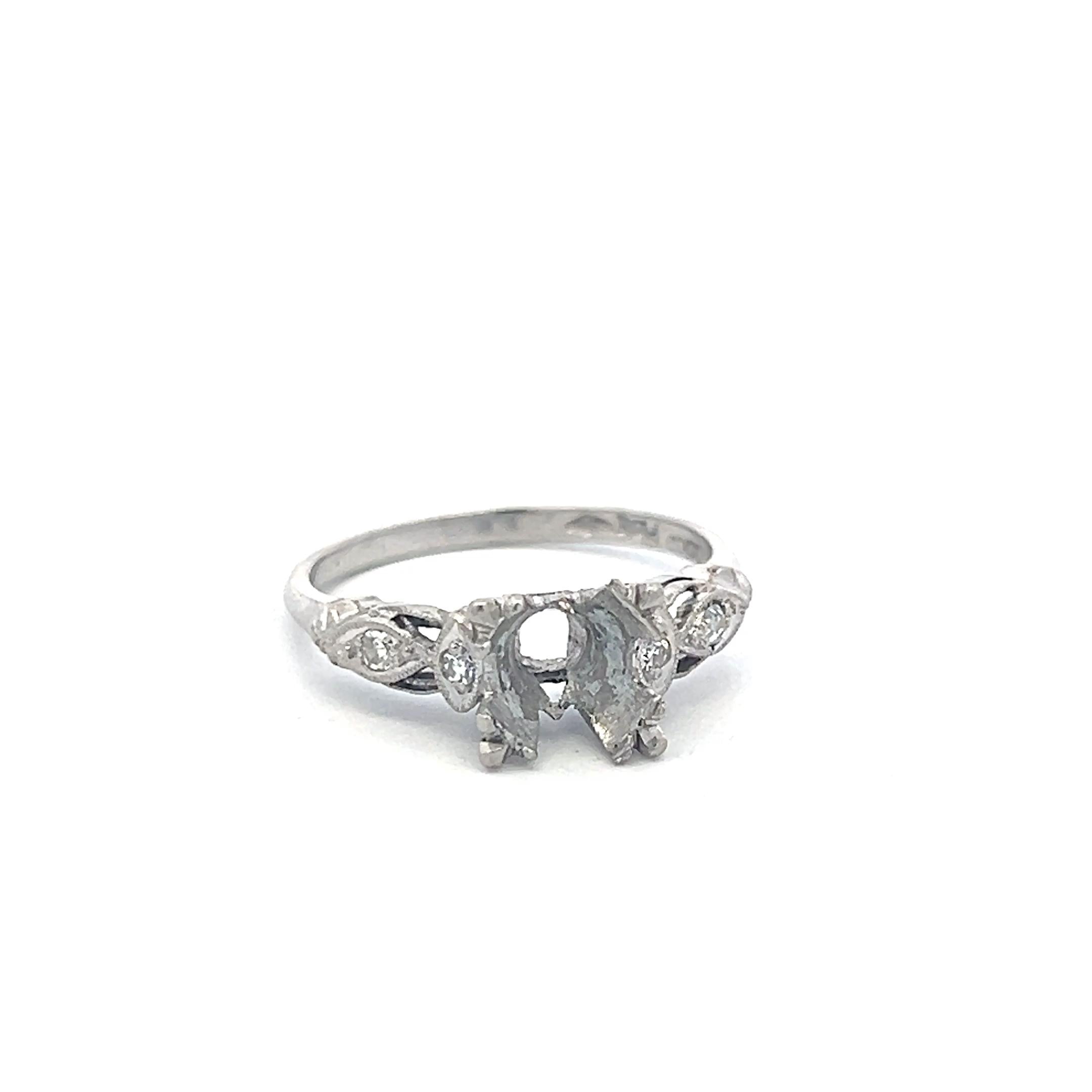Platinum Semi Mount Ring with 0.04ct Old European Diamonds Fits 7.2mm 1.50ct+