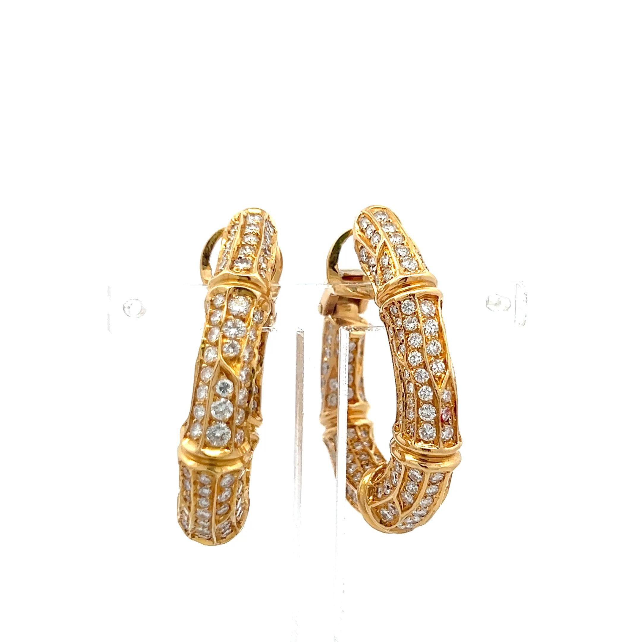 Cartier Vintage 18K Yellow Gold Hoop Earrings with 8 Carat Round F VS Diamonds