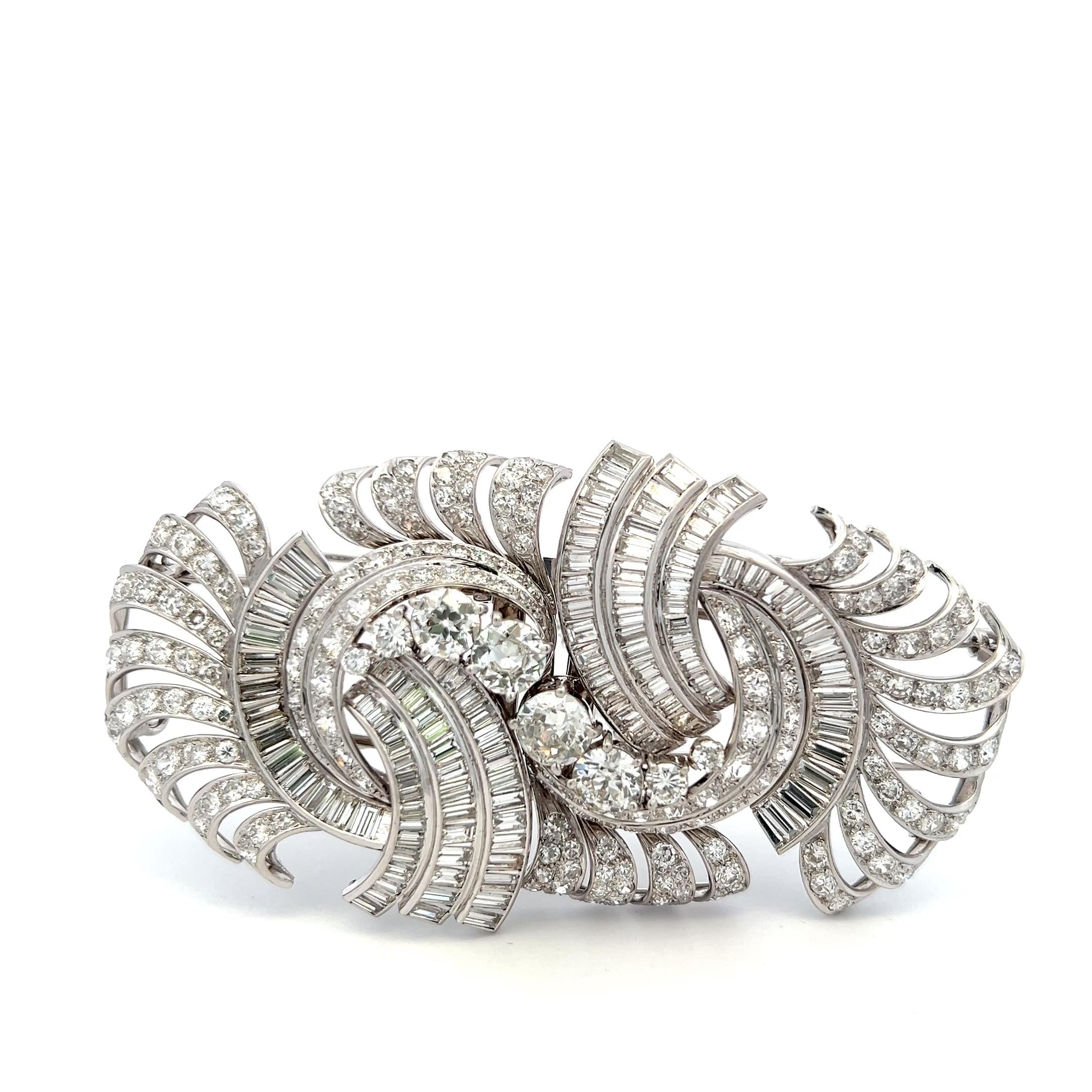 Vintage Platinum Pin Brooch with 35 Carat Mixed Shape G-SI Diamonds