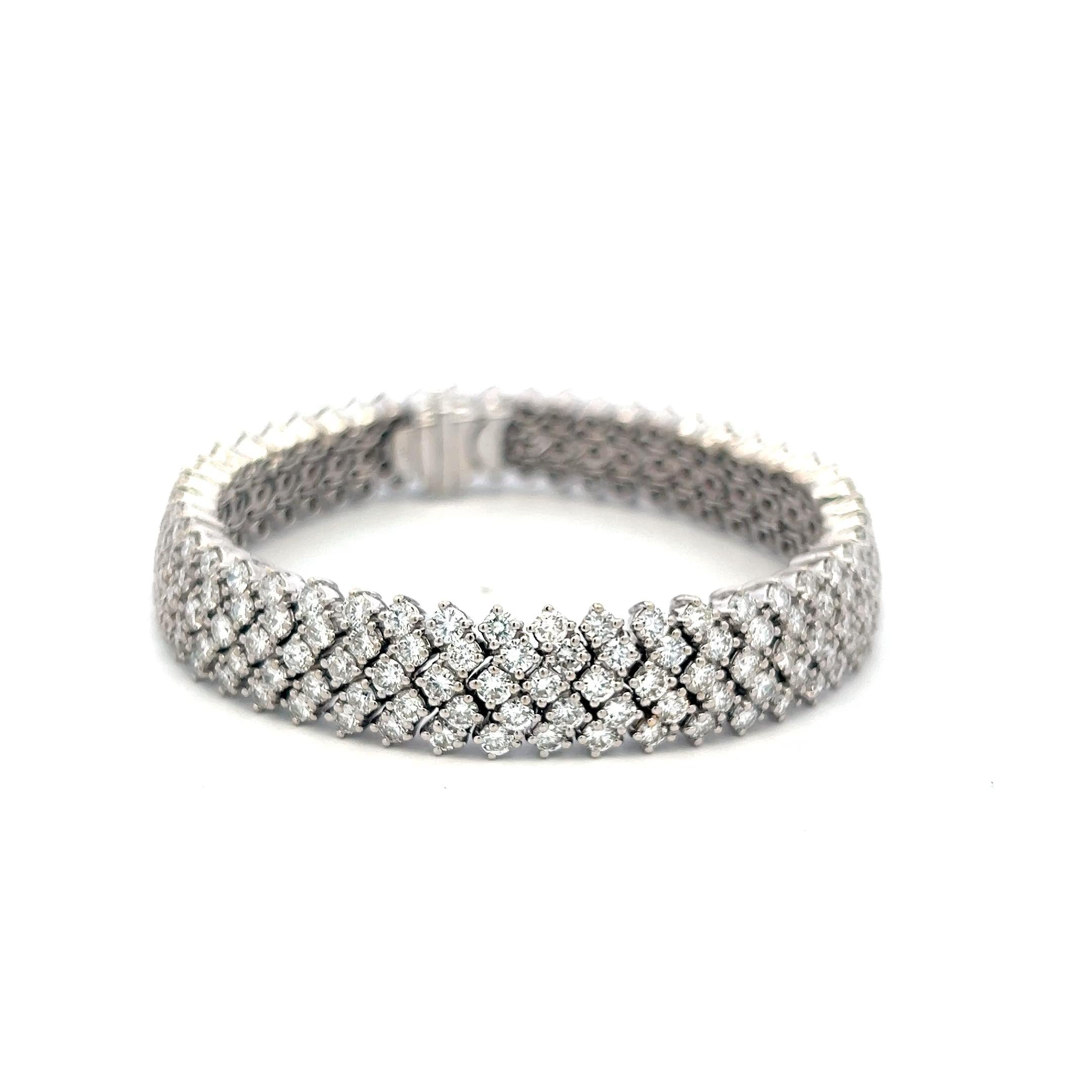 Vintage 18K White Gold Mesh Tennis Bracelet with 14.4 Carat Round H SI Diamonds