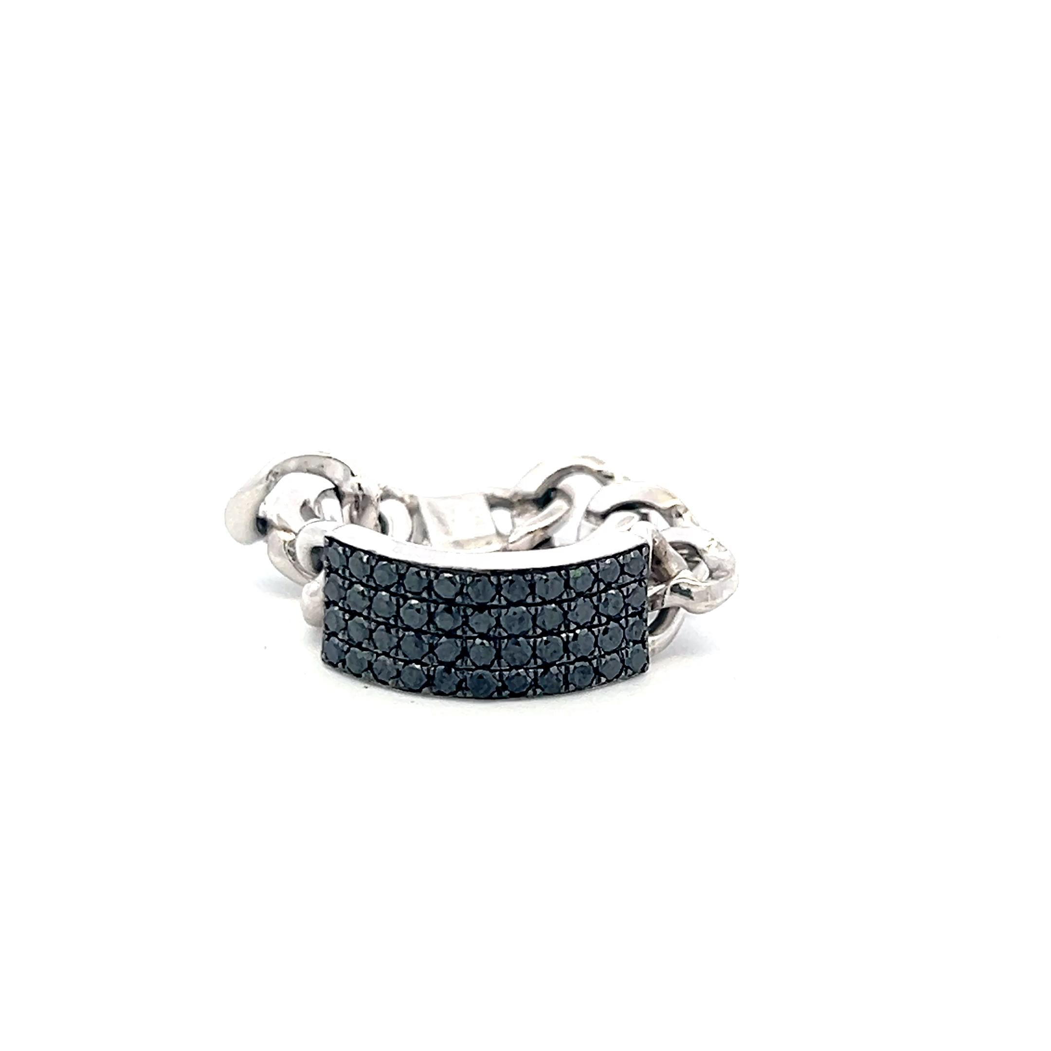 Vintage 14K White Gold Cocktail Ring with 0.5 Carat Black Round Diamonds Size 7