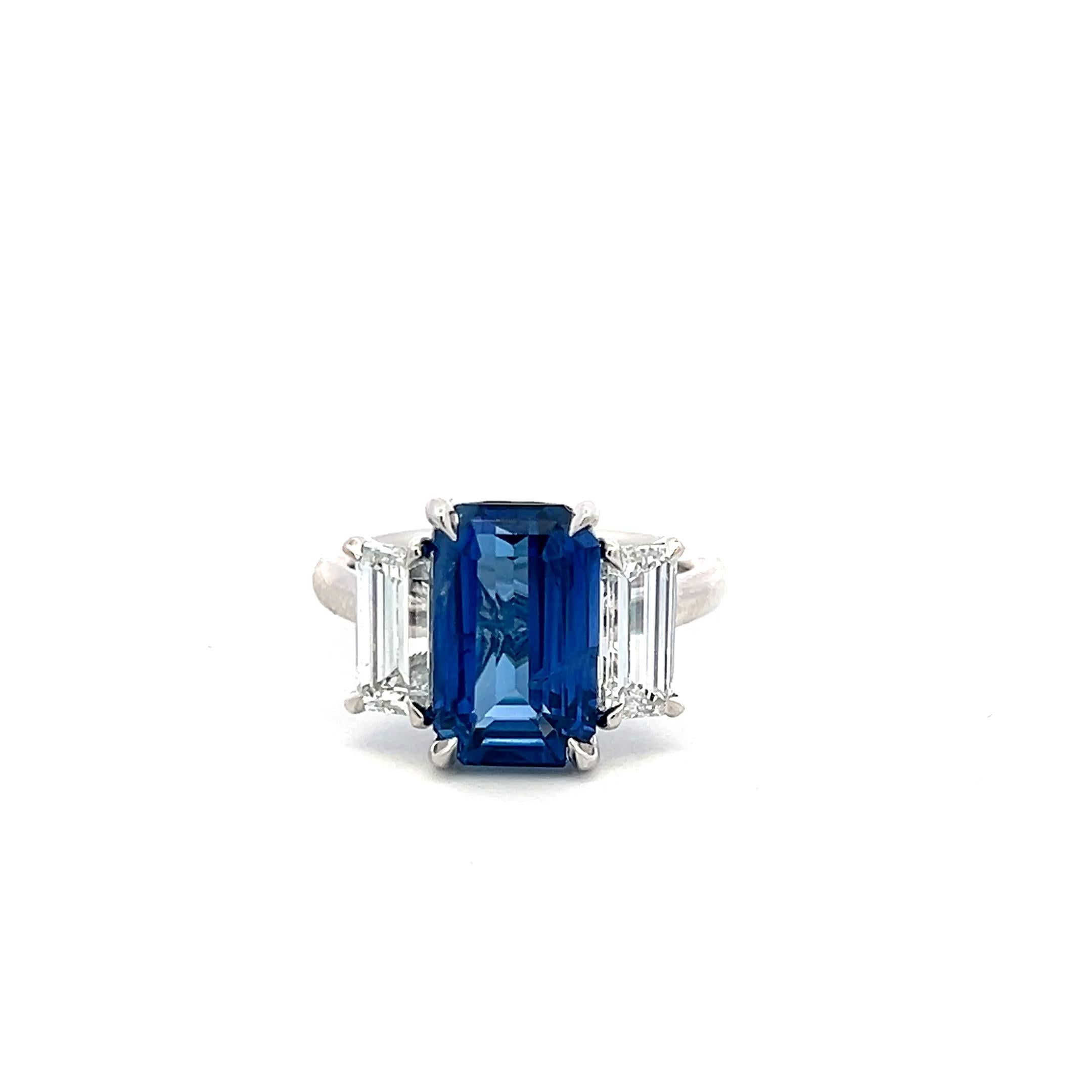 Platinum Three-Stone Ring 1.66ct Emerald Diamonds 5.06ct Sapphire Size 6.5 GIA
