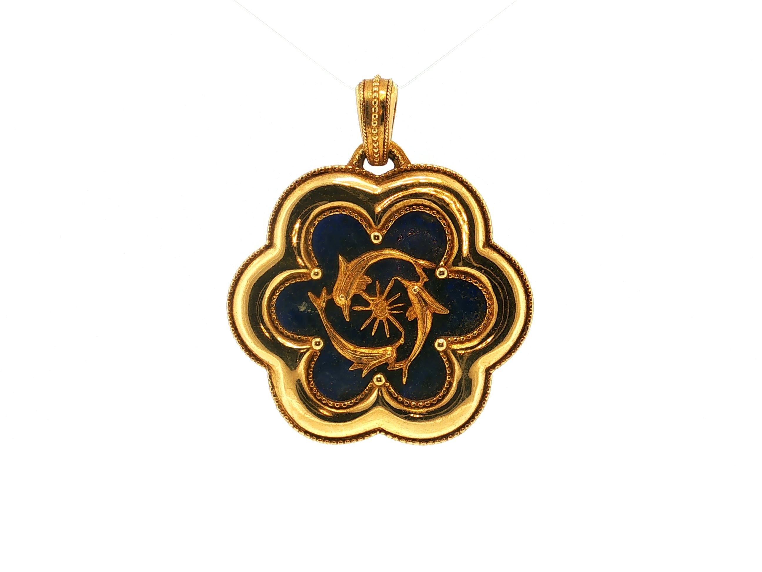 Lalaounis Vintage 18K Yellow Gold Pendant with 35.00MM Sodalite