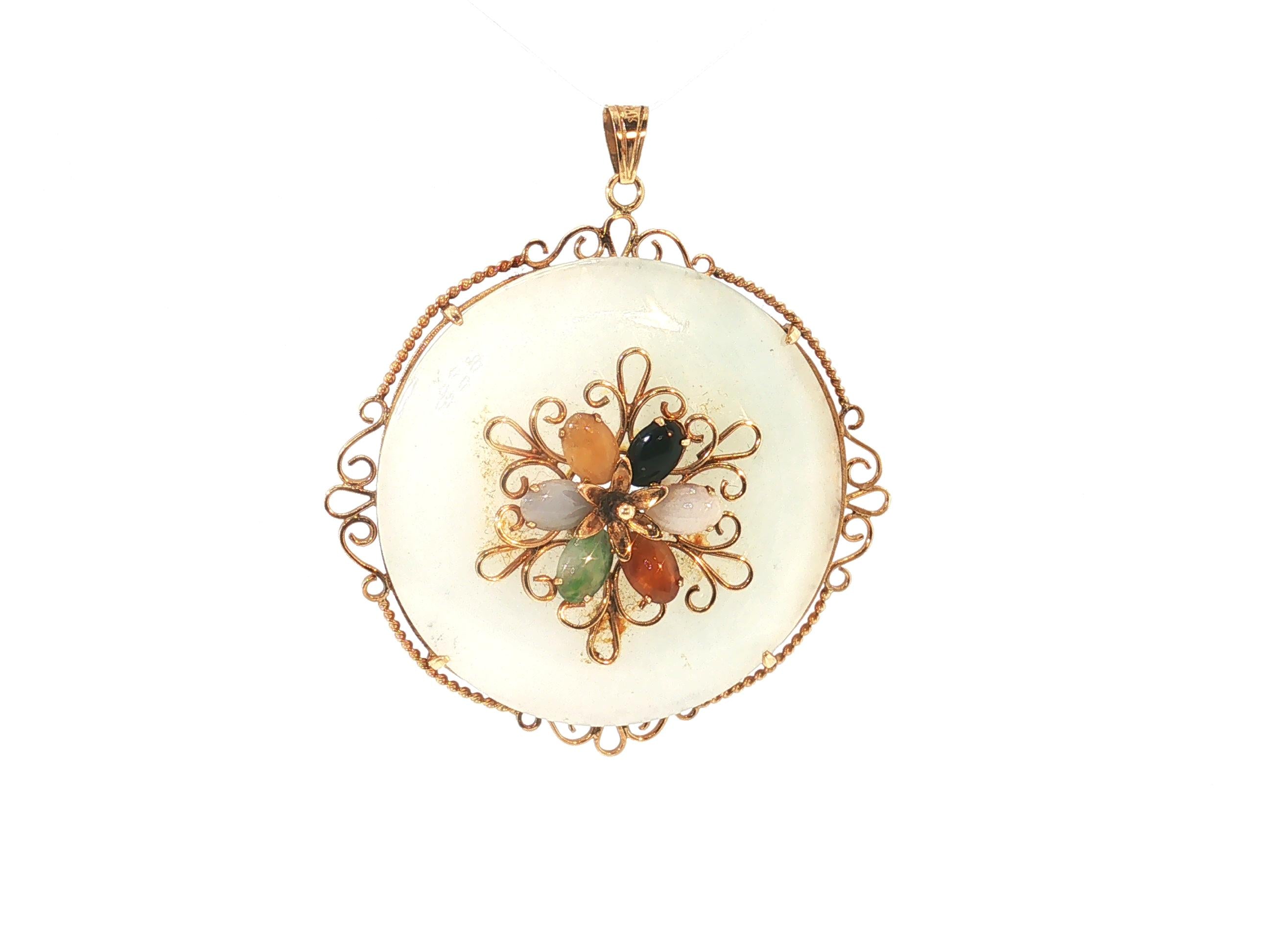 Vintage 14K Yellow Gold Pendant Necklace with 7.40x5.26MM Multi Gemstones