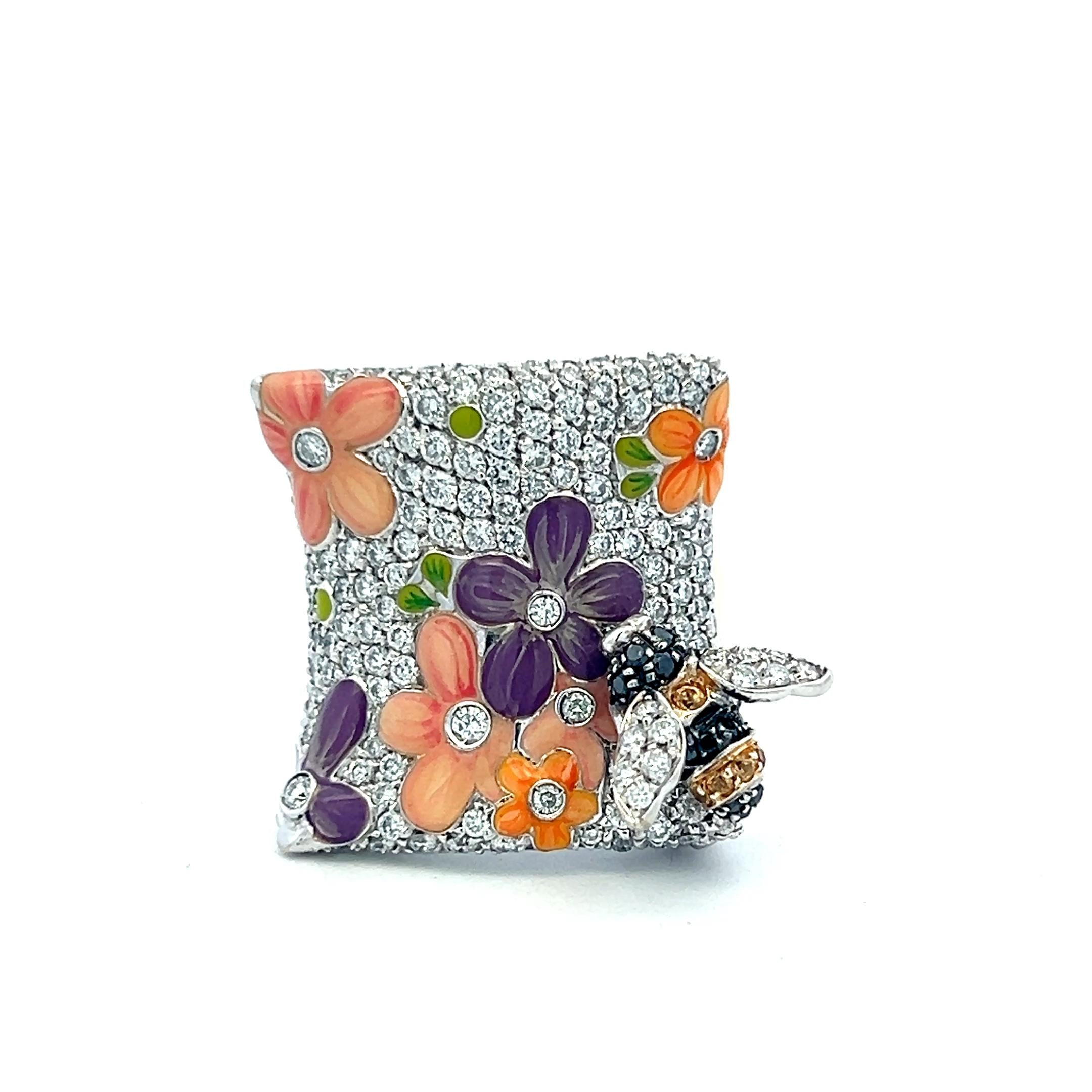 18K White Gold Floral Cocktail Ring with 1.05 Carat Round H VS Diamonds