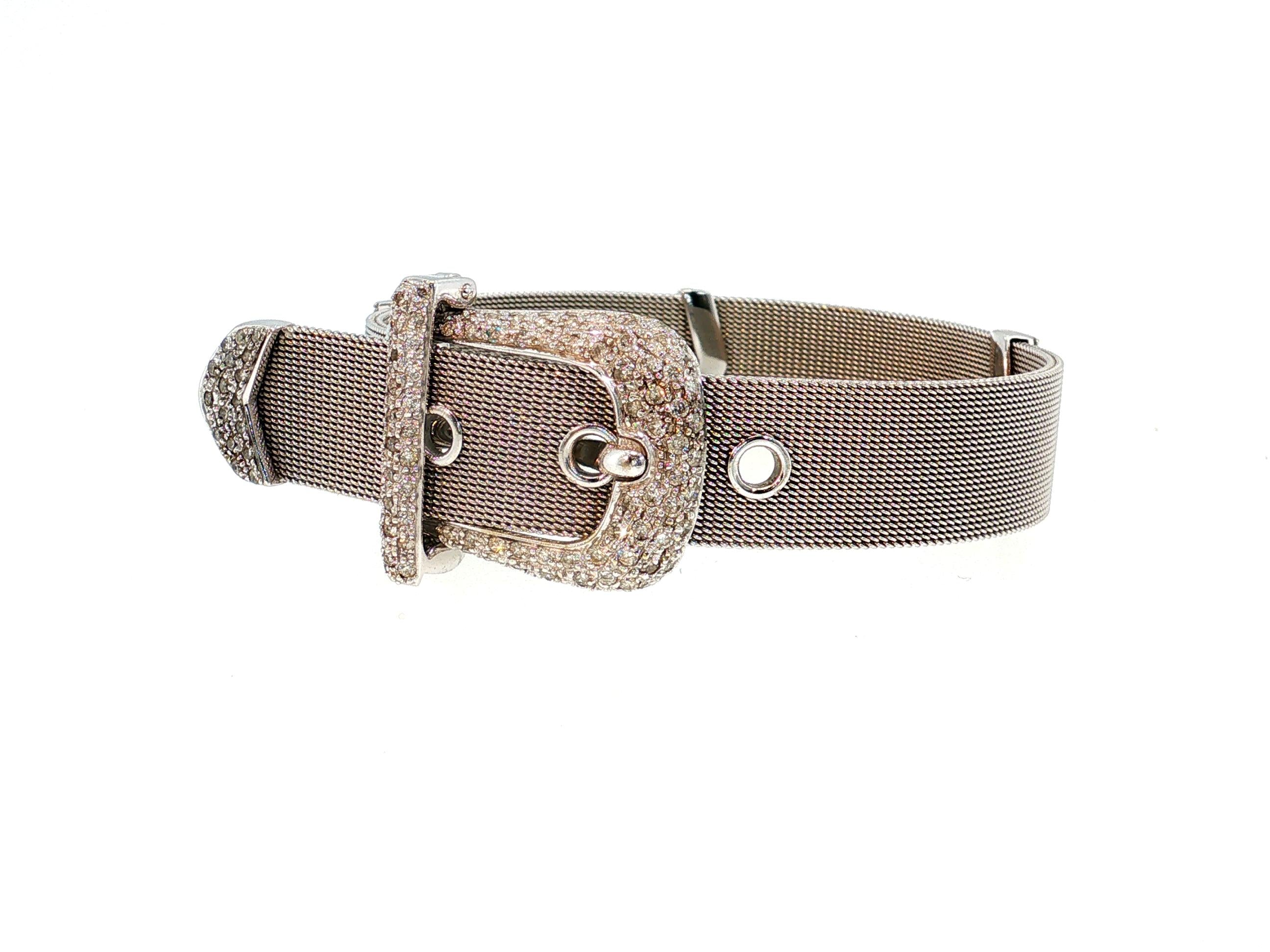 18K White Gold Retro Mesh Buckle Bracelet with 1.6 Carat Round H SI Diamonds