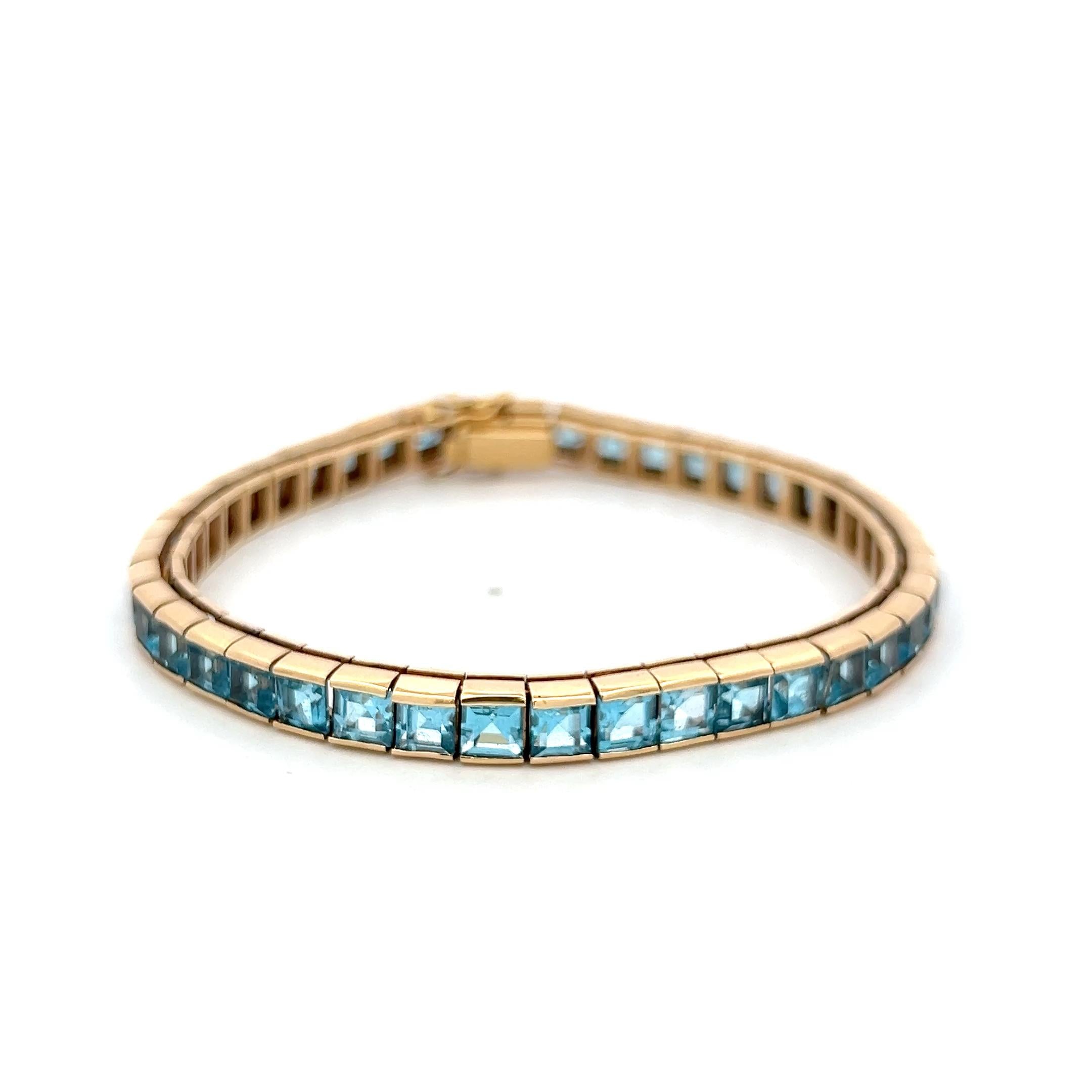 Vintage 14K Yellow Gold Tennis Bracelet with 4.06x3.31 MM Blue Topaz