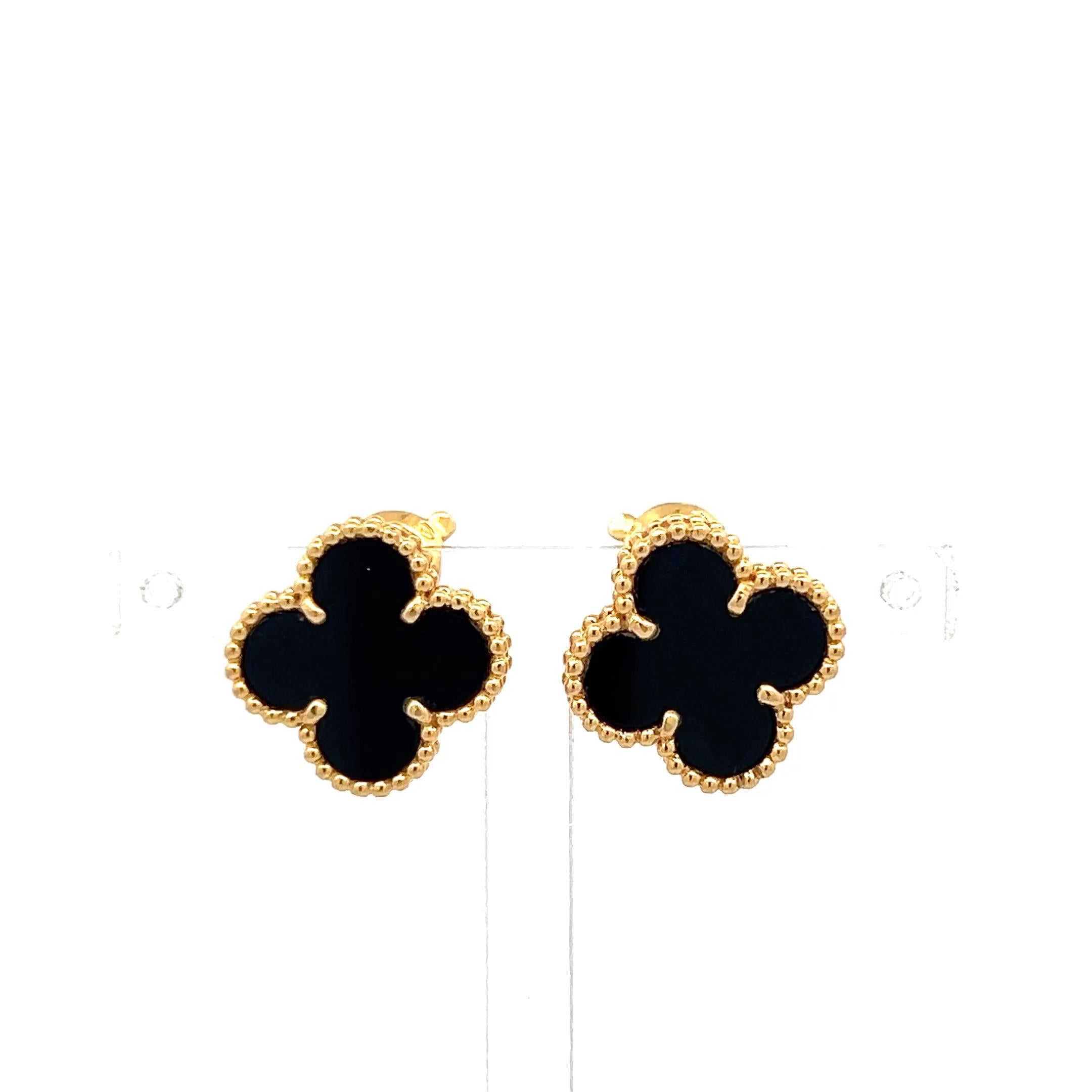 Van Cleef & Arpels 18K Yellow Gold Clip On Earrings with 12X5.54mm Onyx