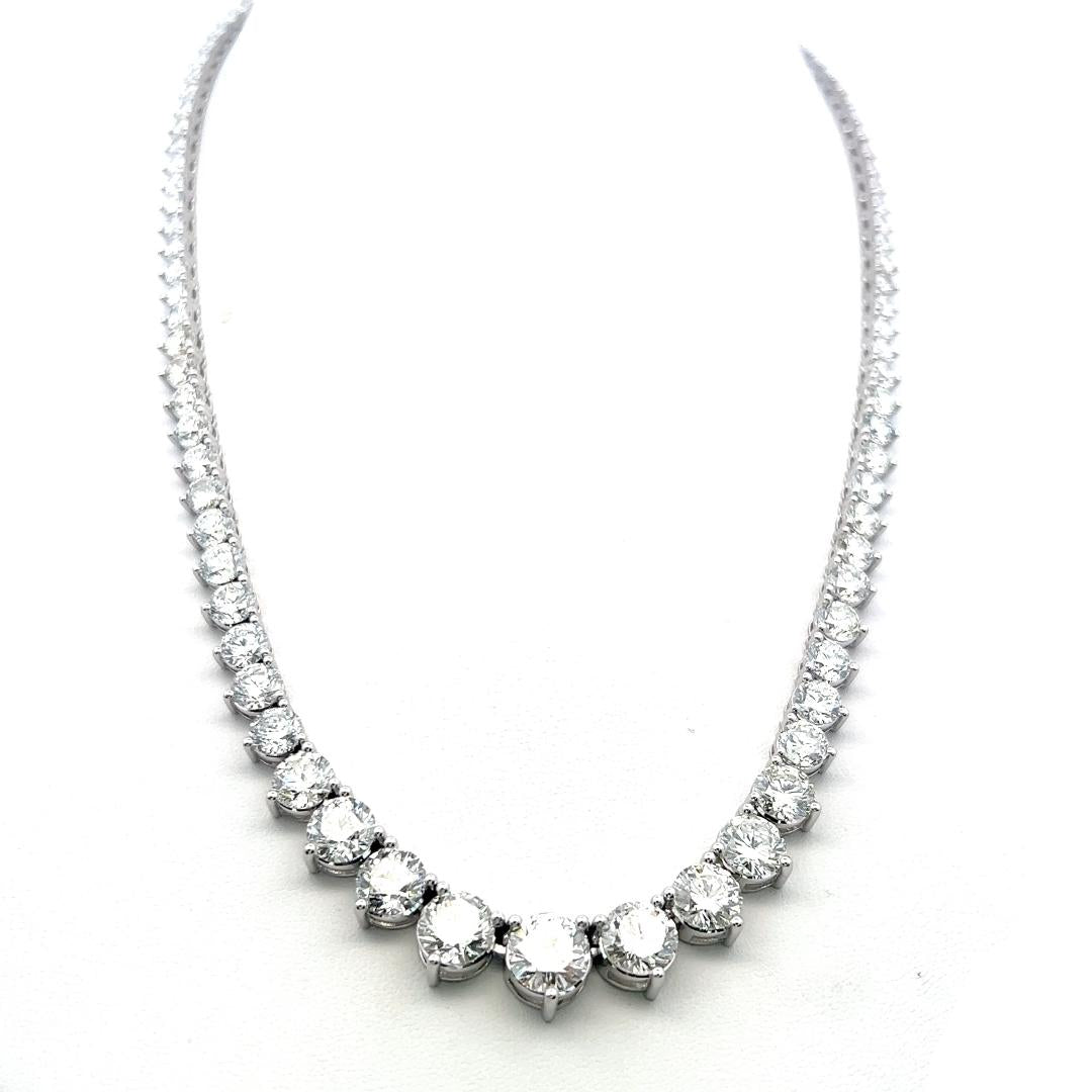 Vintage 18K White Gold Riviera Necklace with 33.58 Carat Round Diamonds 17 In